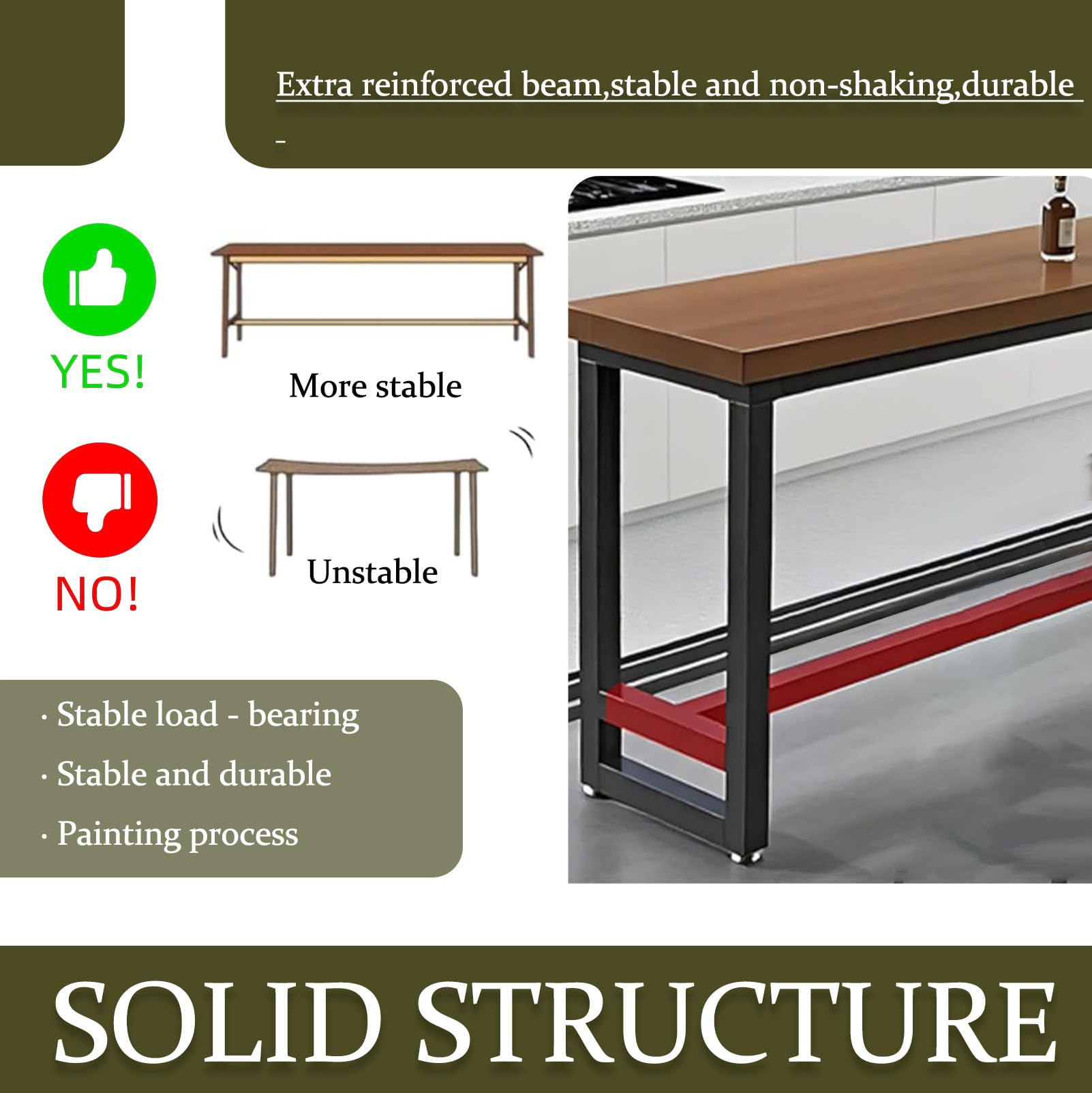 Caotpe Bar Height Table Long Bar Table Solid Wood Farmhouse Bar Table Industrial Long Bar Height Table for Kitchen Coffee Shop, No Stool(47" L x 15.7" W x 41.3" H)