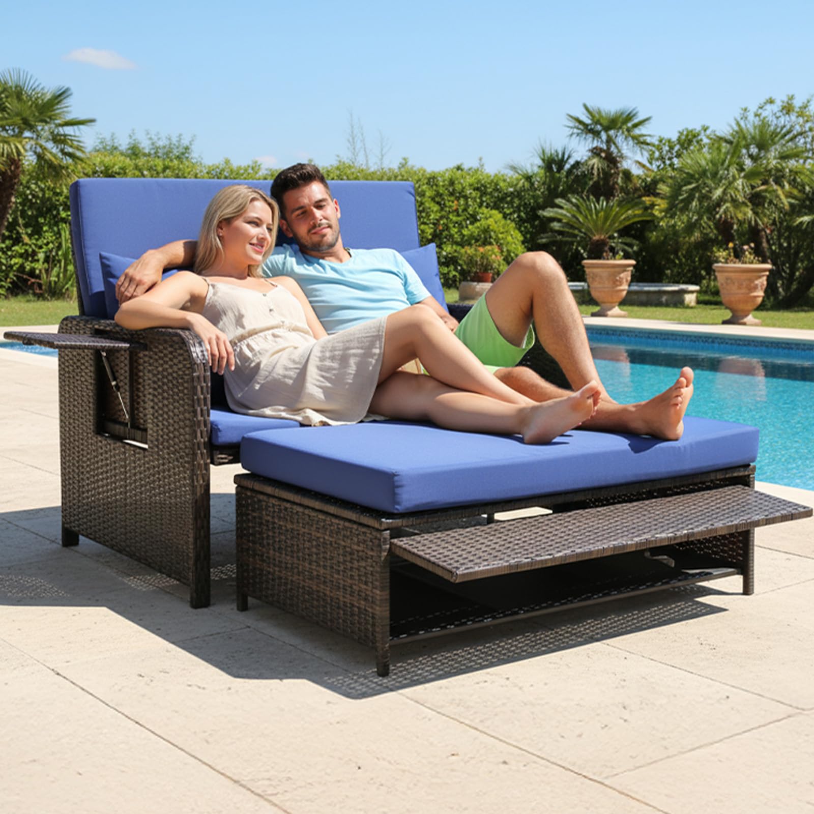 Convertible Patio Daybed with Storage Ottoman