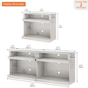 WAMPAT TV Stand for 85+ Inch TVs, Set of 2 Farmhouse Entertainment Center with Open Storage Shelves, Industrial Media Console Table for Living Room and Bedroom, Antique White