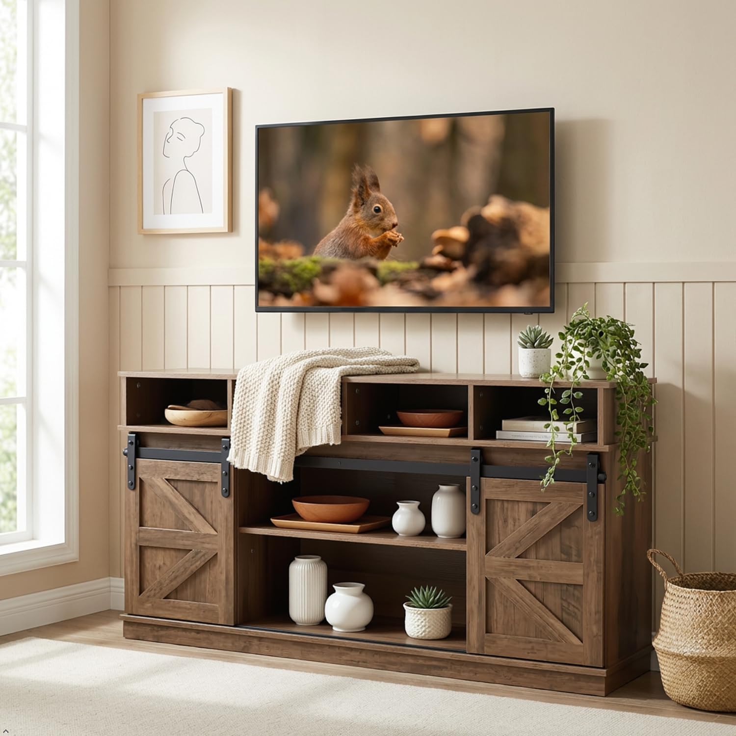58" TV Stand with Barn Doors & Storage