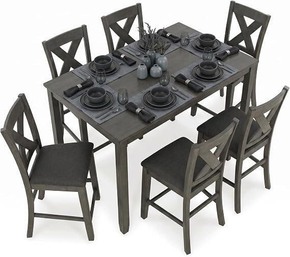 Counter Height Dining Table & Bar Stools Set of 7