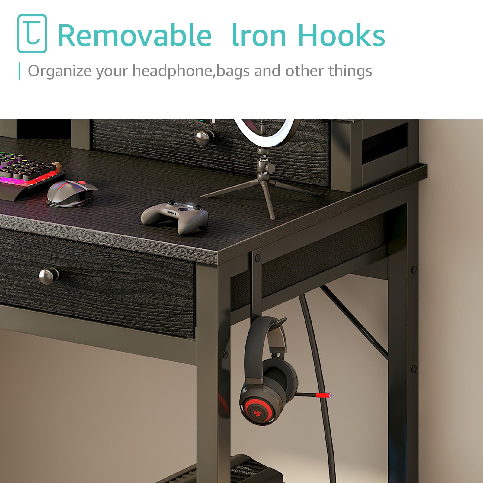 Small Desk with Drawers, Power Outlet & Monitor Stand, 31 Inch
