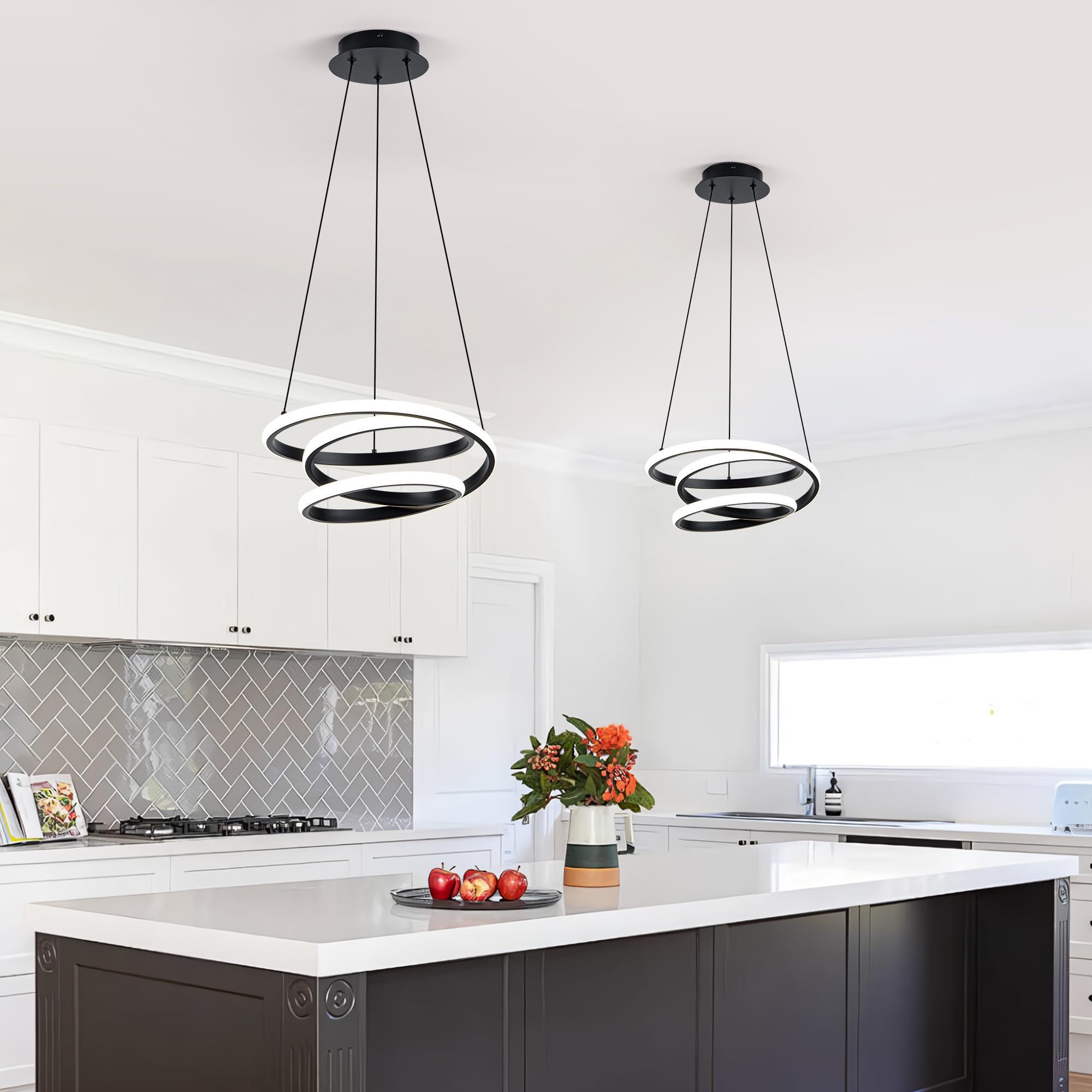 Mayful 13.78 inches Black Modern Chandelier with Remote Control, 3 Rings 3-Color Dimmable Led Chandeliers, Height Adjustable Living Room Chandelier for Dining Room, Entrance, Foyer