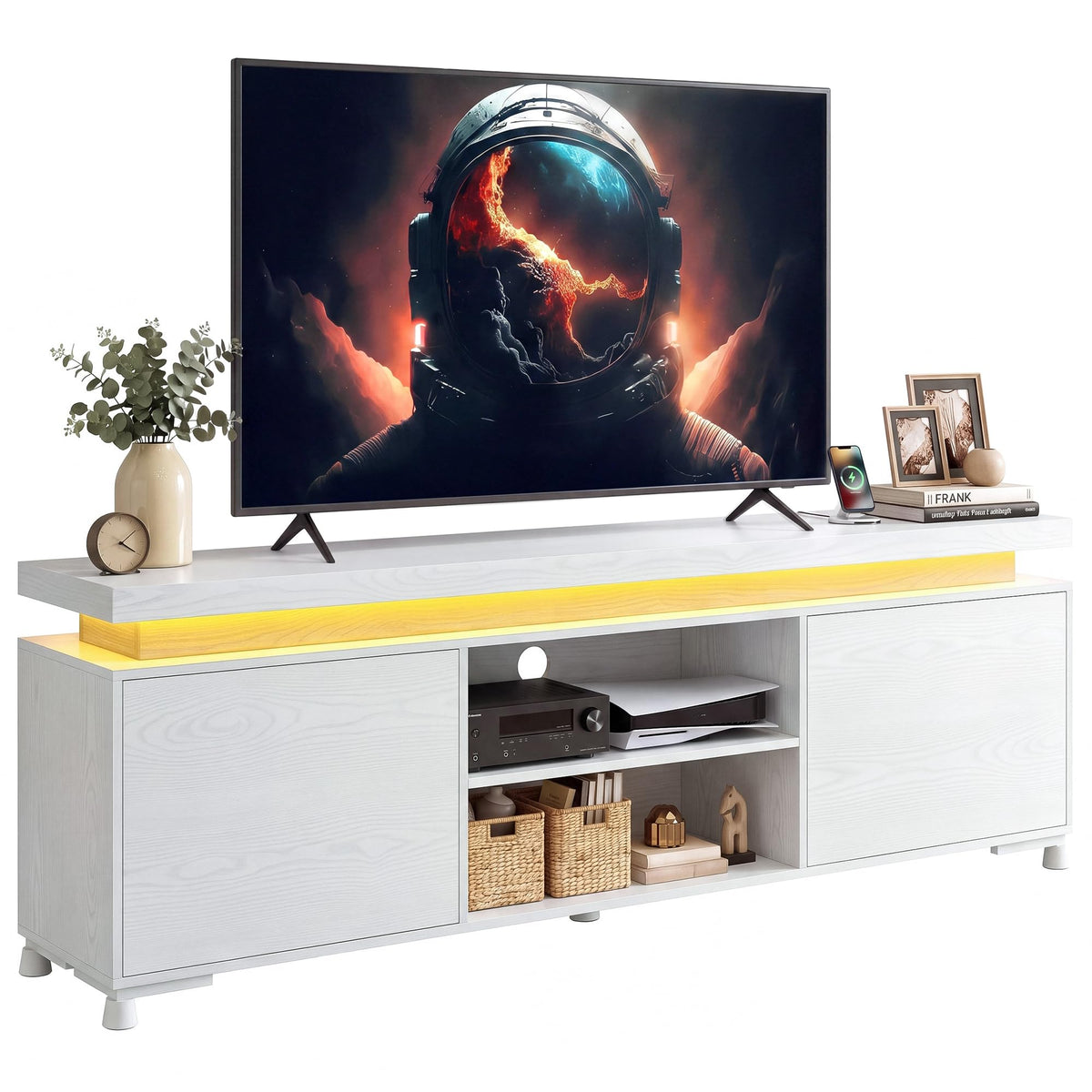 IRONCK TV Stand for 75 Inch TV, Entertainment Center with Storage, White