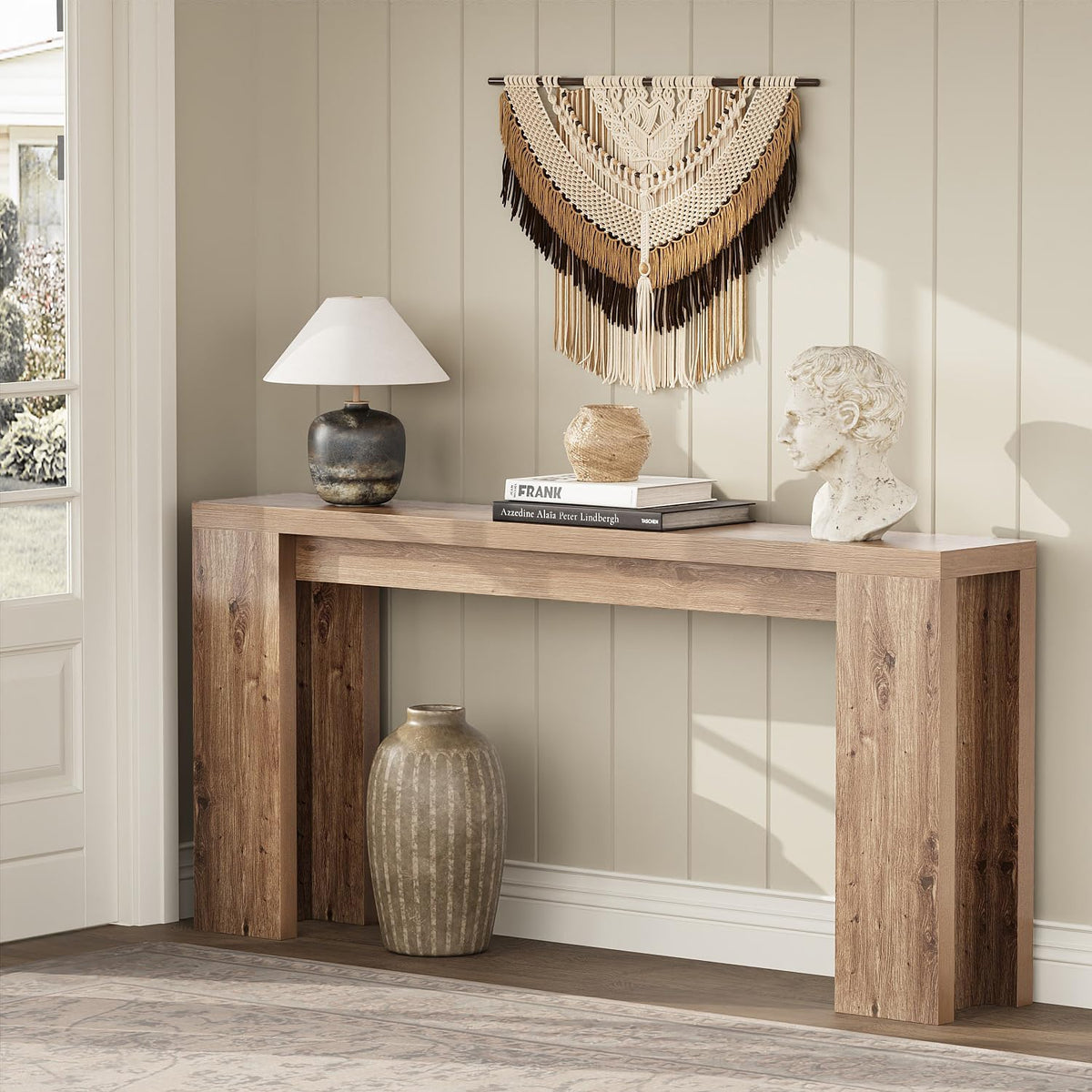 Karlott 70.9" Extra Long Console Table, Farmhouse Entryway Table, Brown
