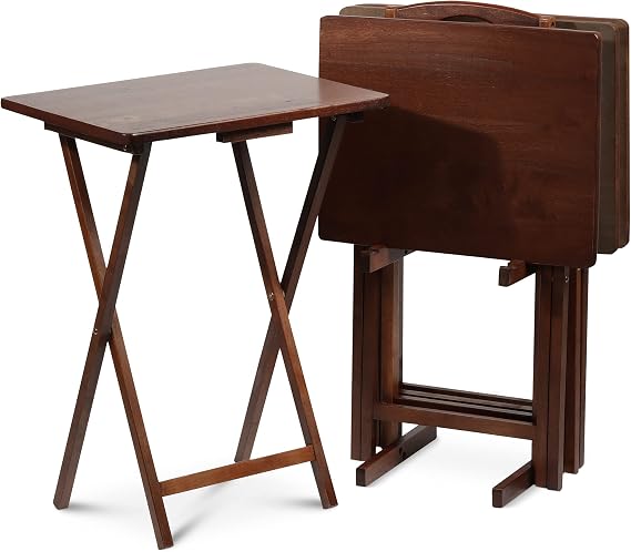 Folding Wood TV Tray Table Set