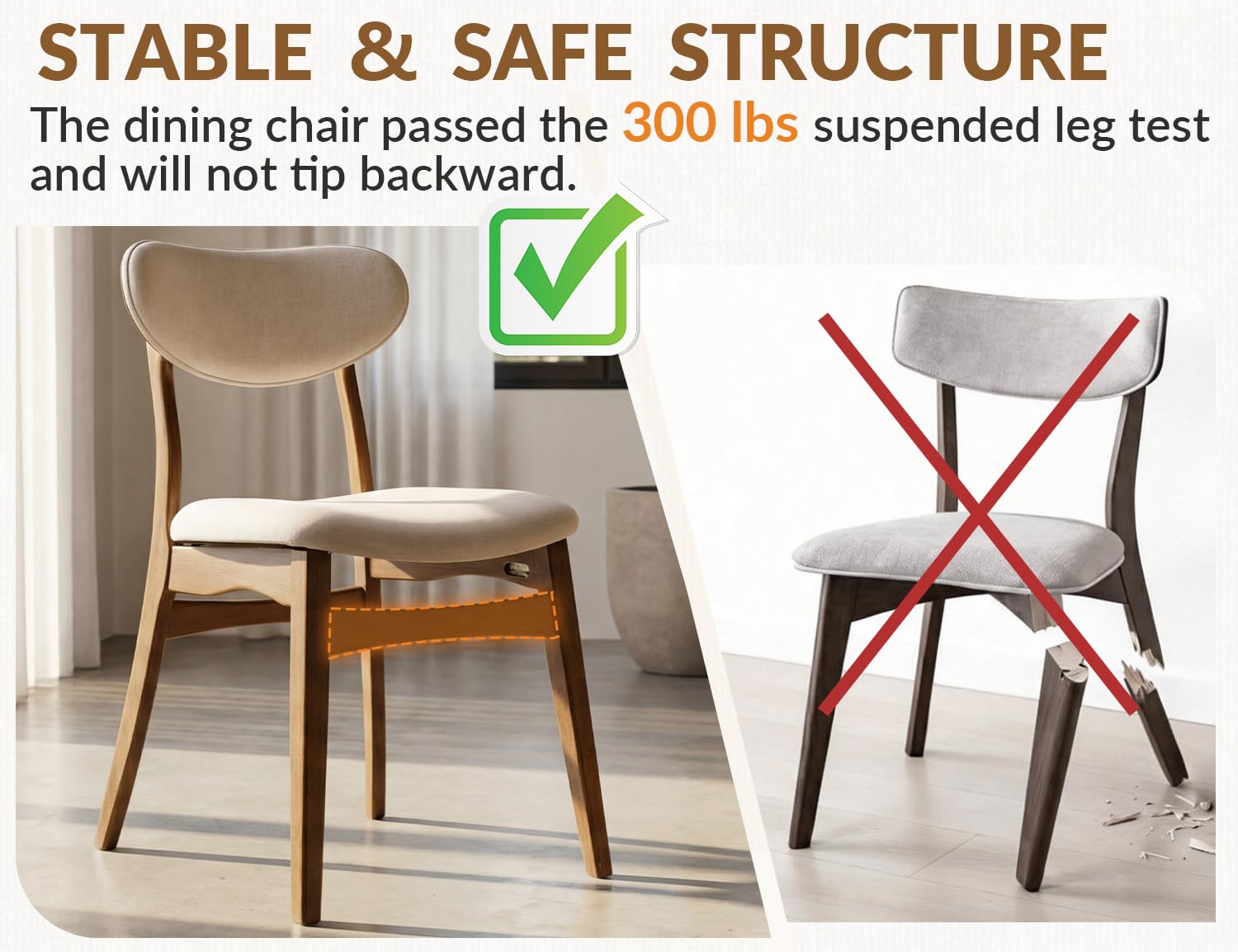 Upholstered Dining Chairs Set of 4, Mid-Century Modern, Beige & Walnut