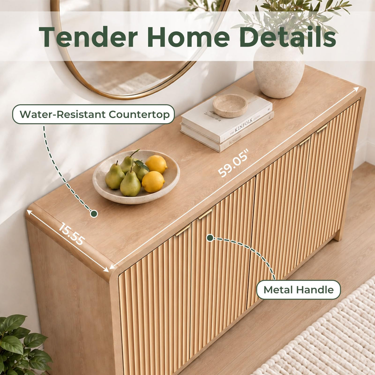 59" Fluted Sideboard Buffet Cabinet with Storage
