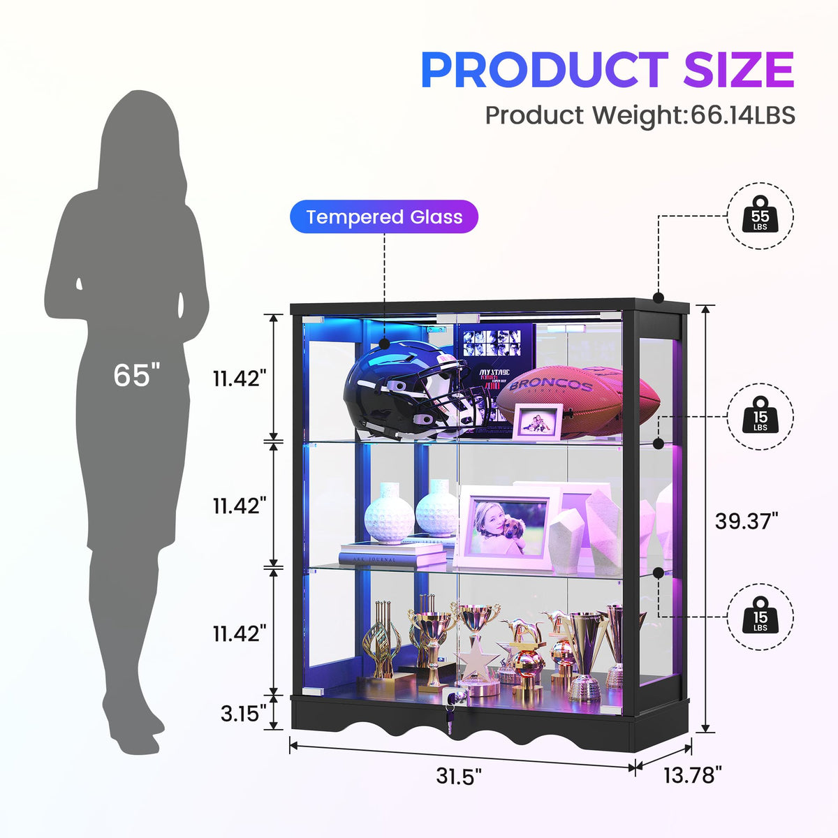 Glass Display Cabinet with RGB Lights