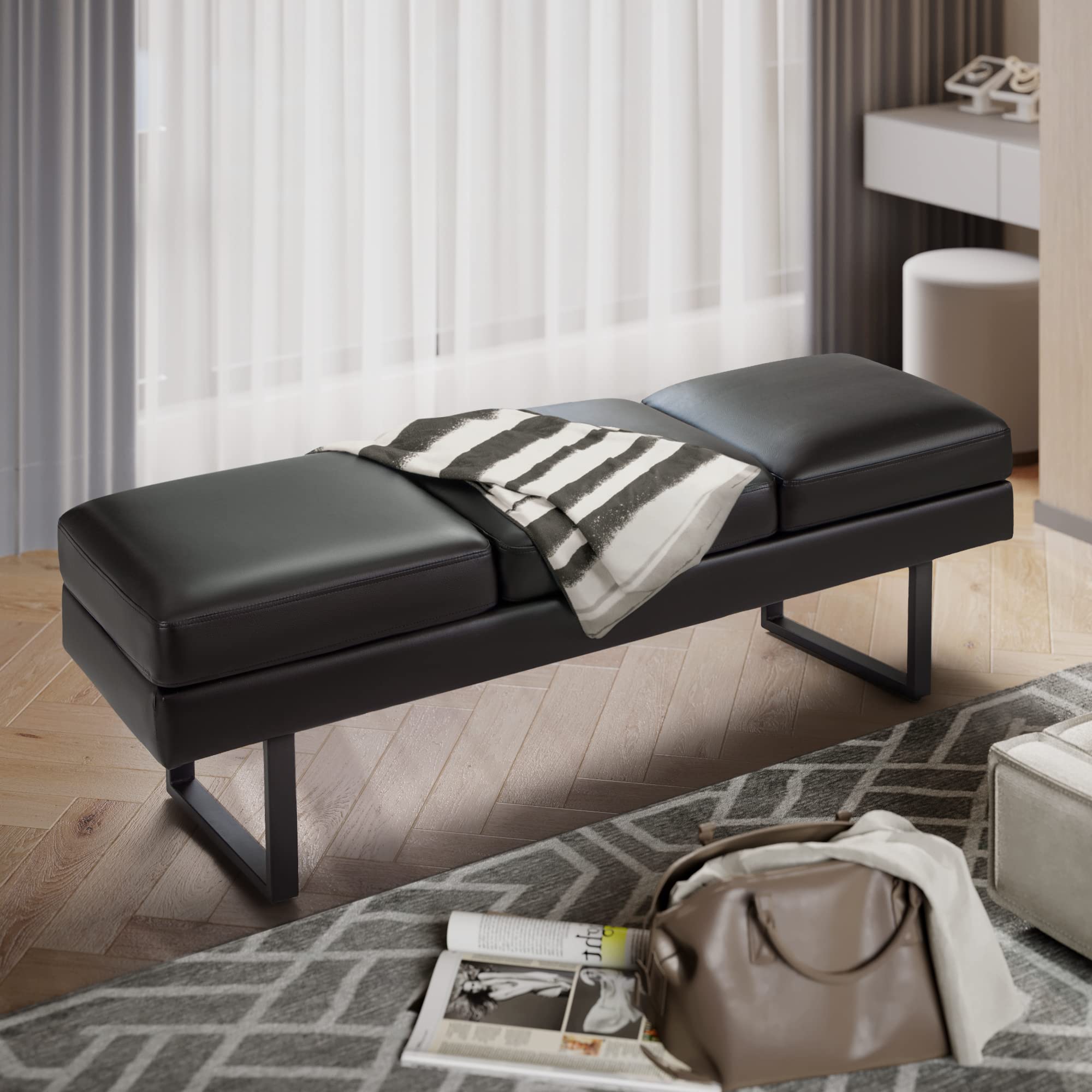 3-Seat Reception Bench with PU Leather Cushion