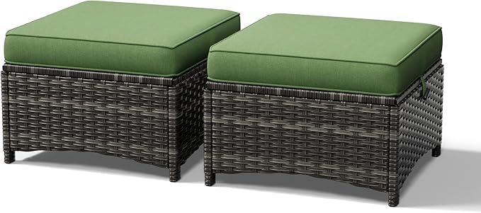 Outdoor Wicker Ottoman Set of 2 with Cushions