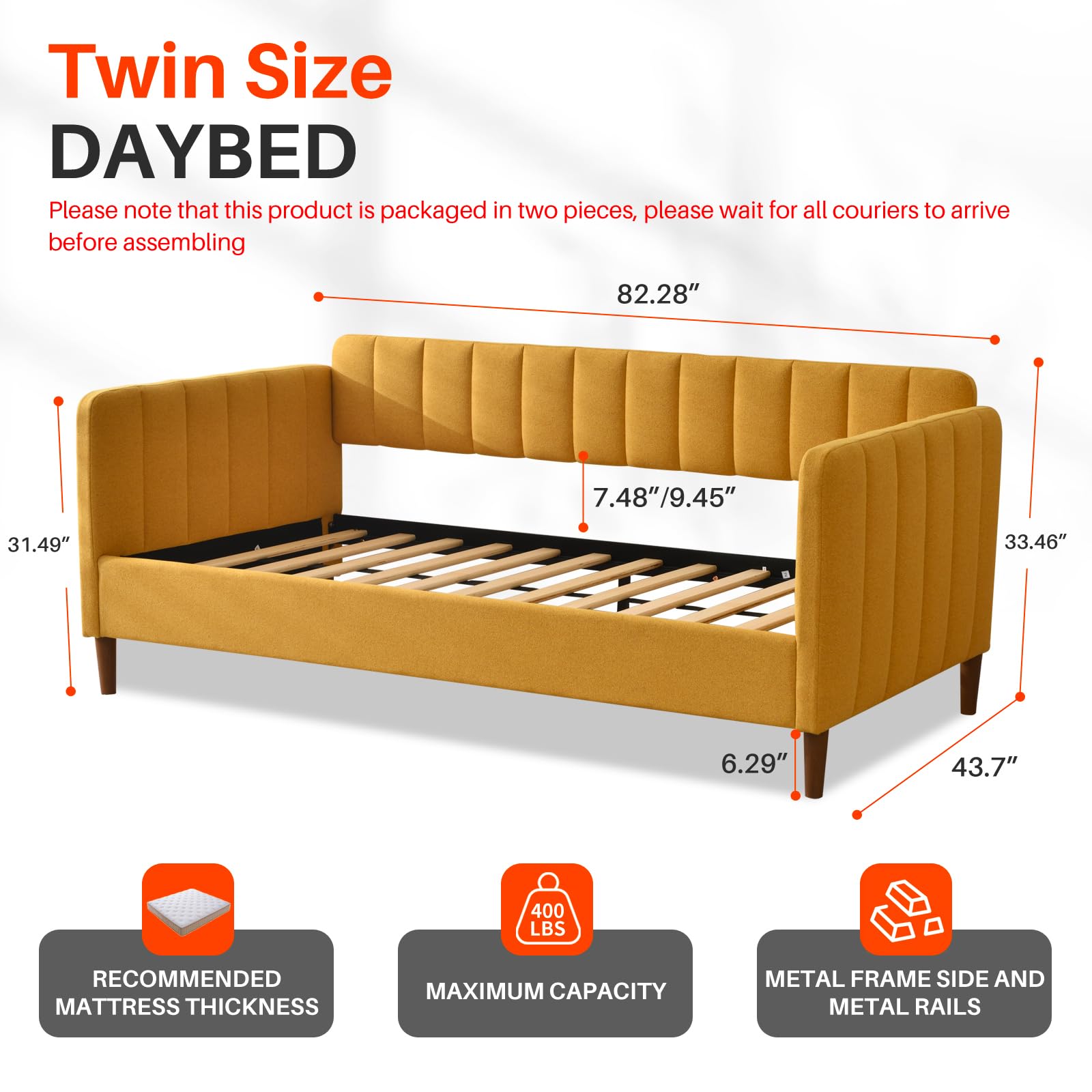 Twin Upholstered Daybed with Adjustable Backrest