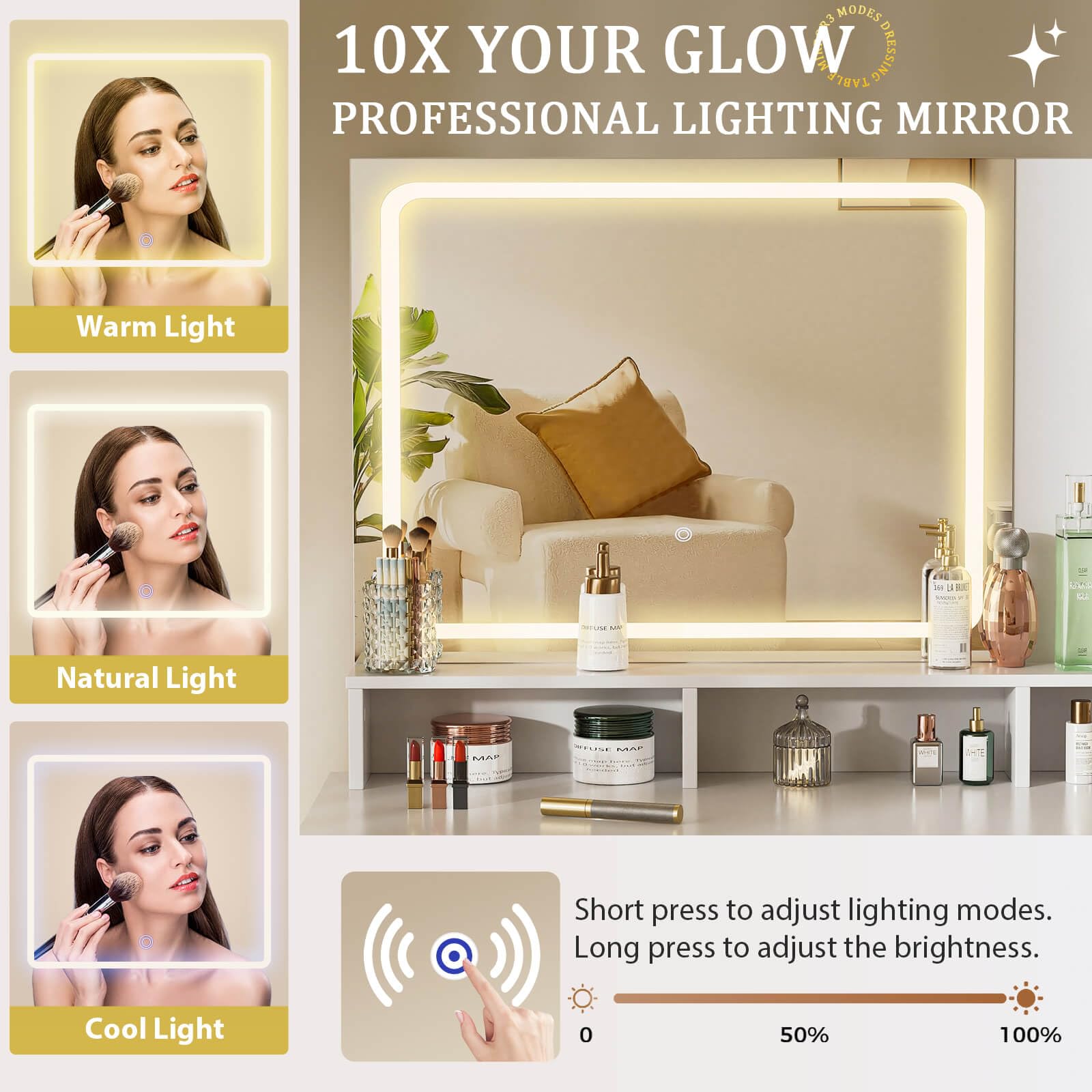 Vanity Desk with Mirror and Lights