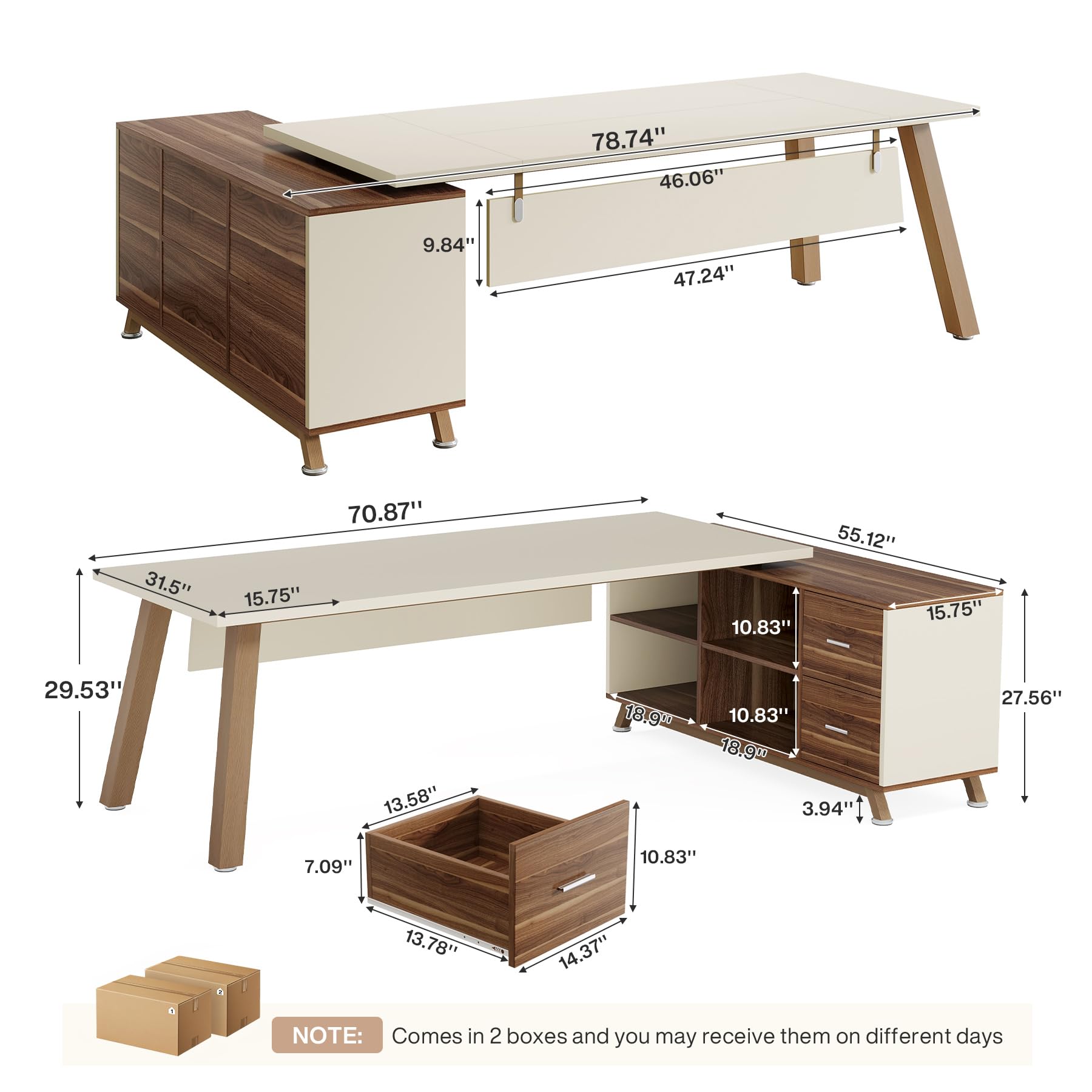 L-Shaped Desk with Storage Shelves & Drawers