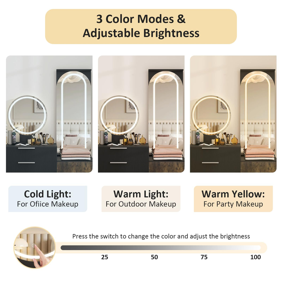 ARTETHYS Vanity Desk with Full Length Mirror, Charging Station & Lights
