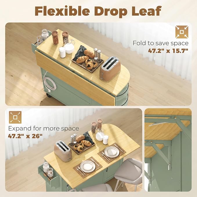 Sage Green Rolling Kitchen Island