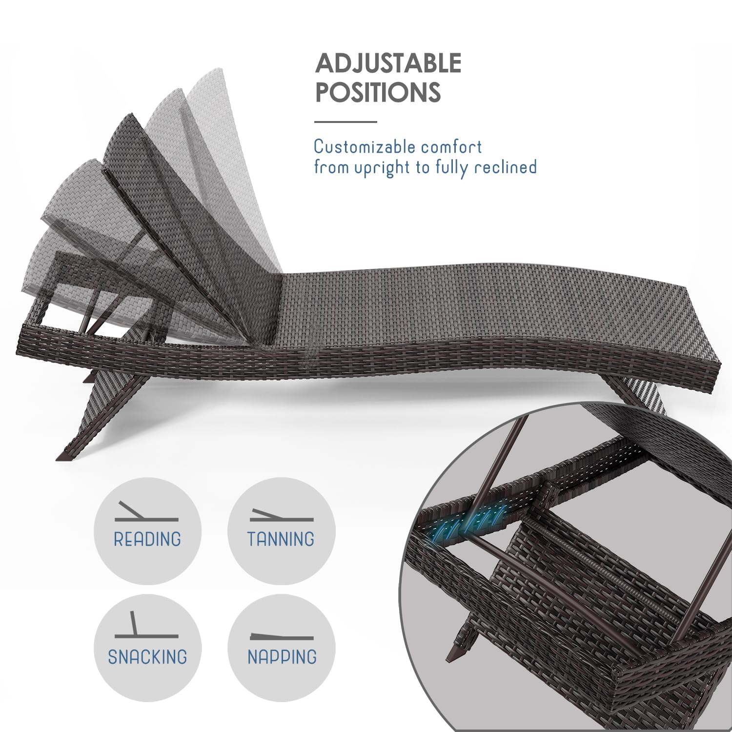 Outdoor Wicker Chaise Lounge Chair with Reclining Backrest