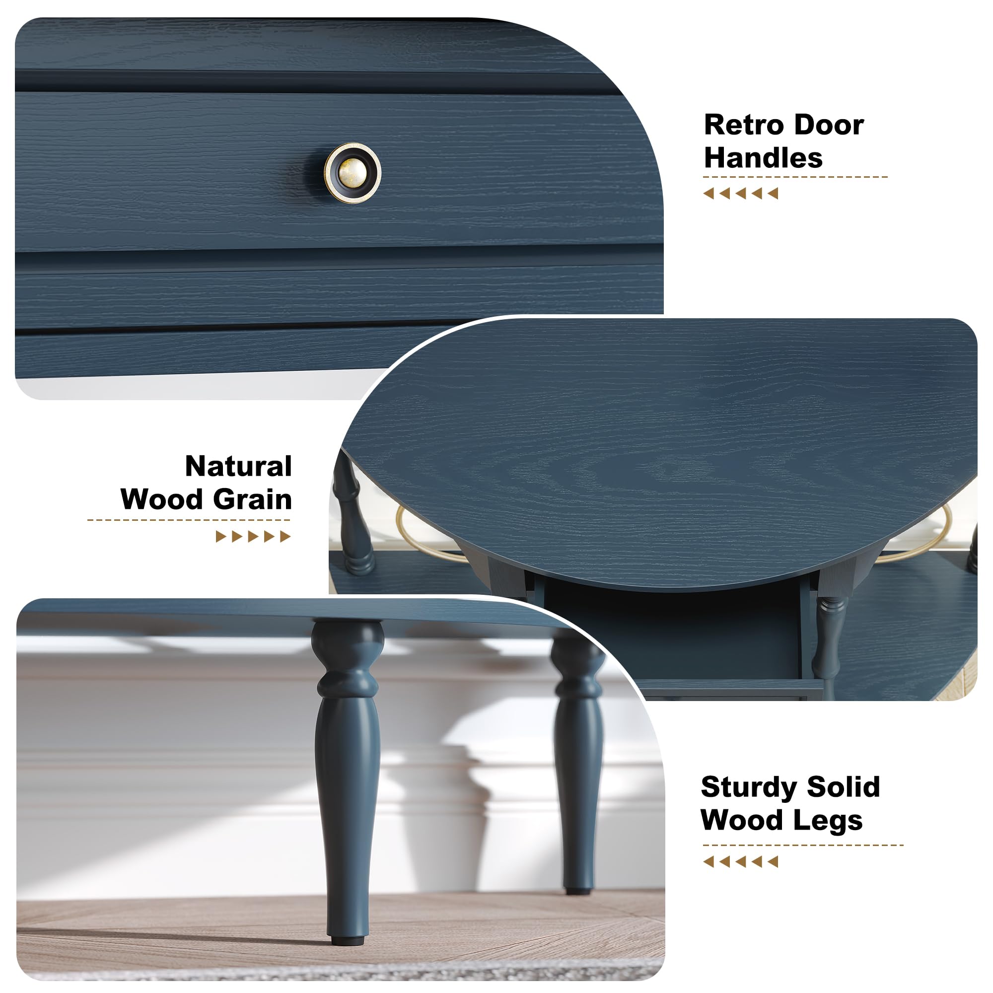 Half Moon Console Table with Drawer & Shelf