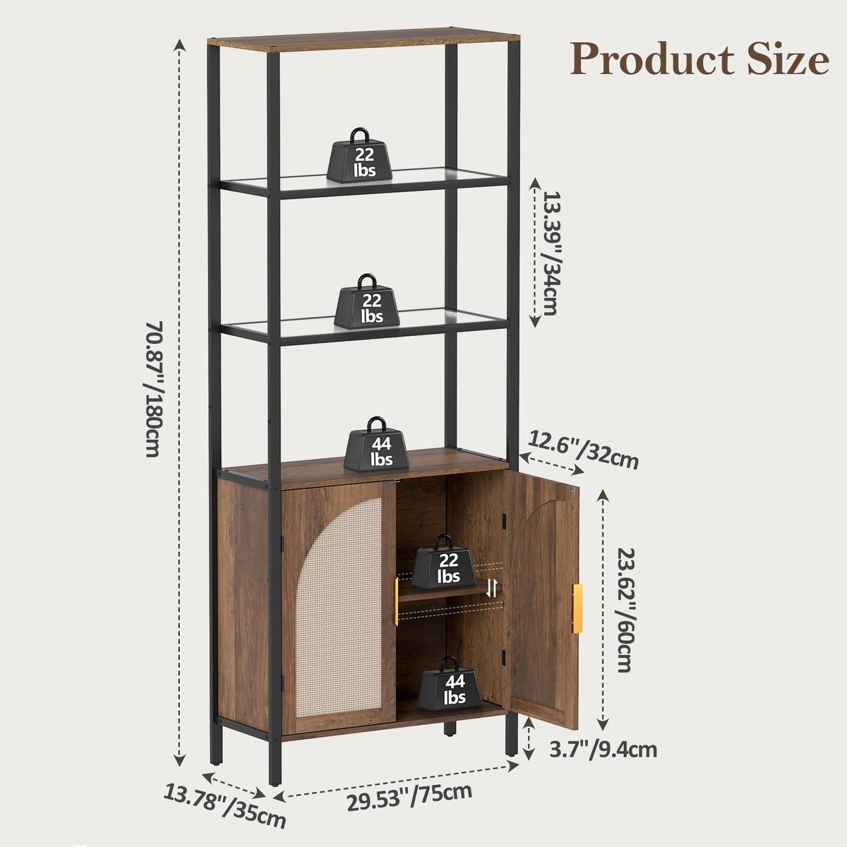 Rattan LED Bookshelf with Cabinet