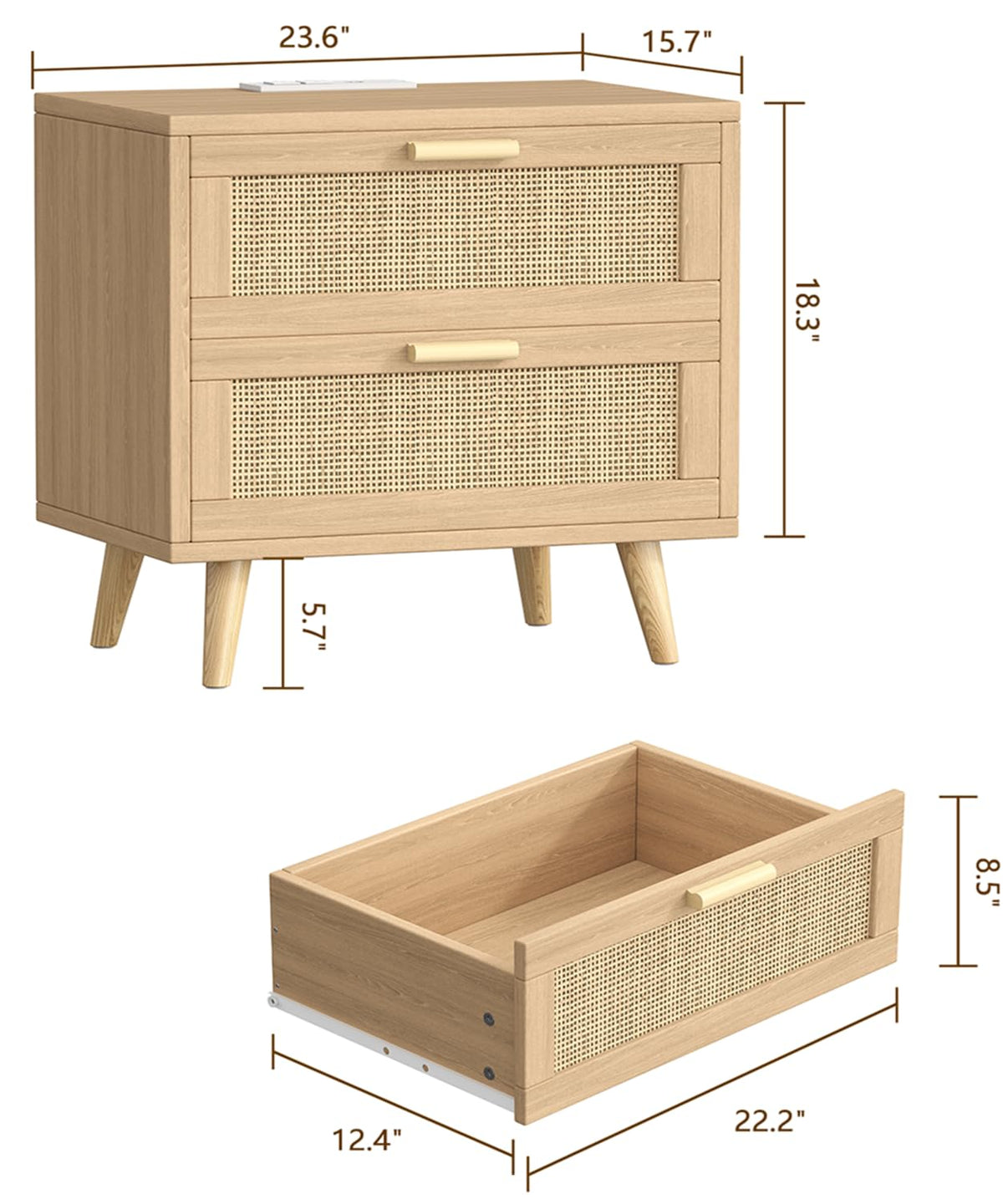 Rattan Nightstand with Charging Station