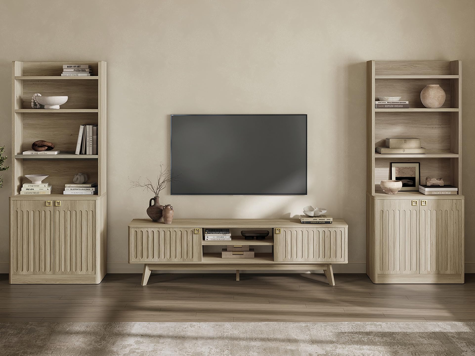 70" Fluted-Door TV Stand with Storage Cabinets