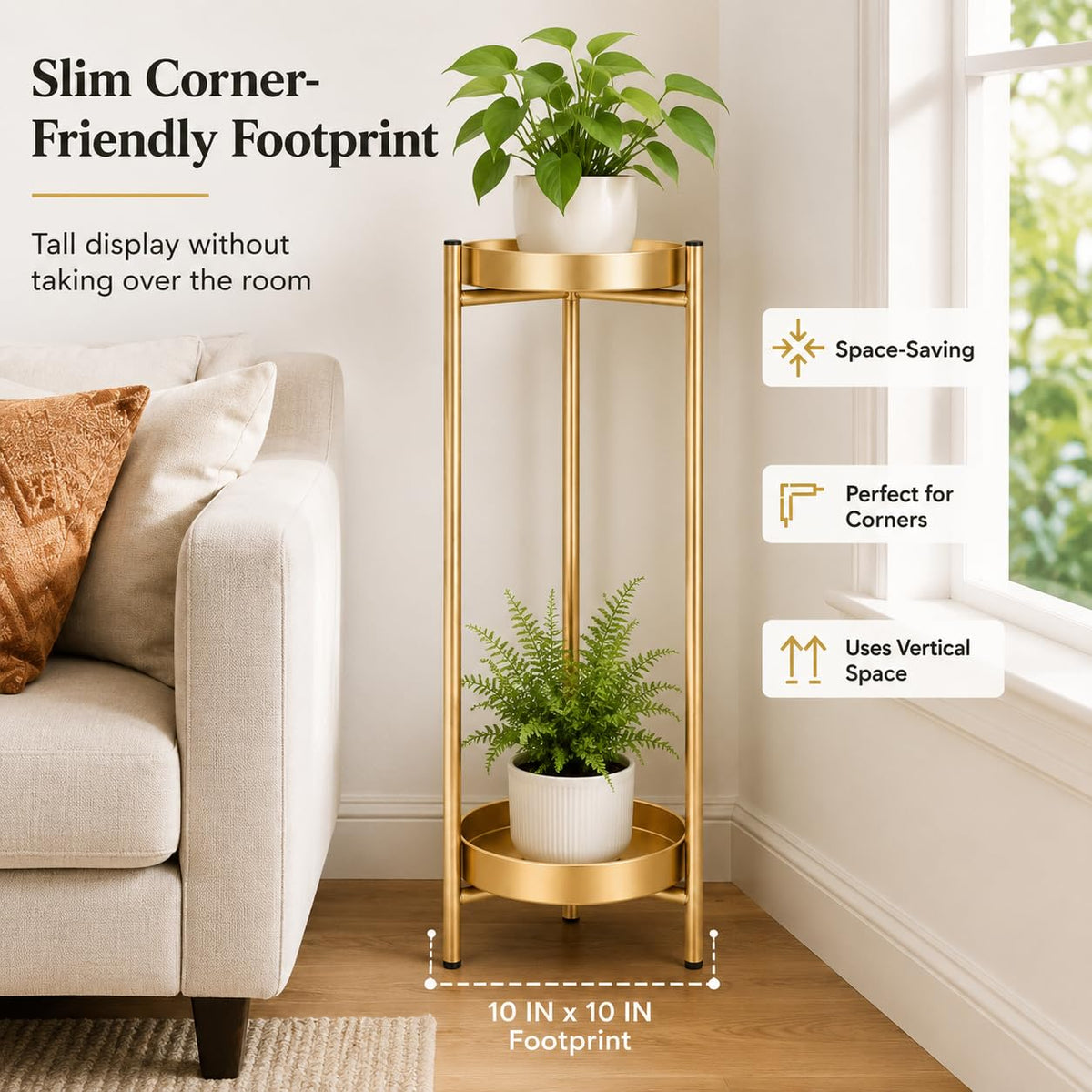 Plant Stand Indoor, 30 Inch Tall 2-Tier Metal Plant Holder