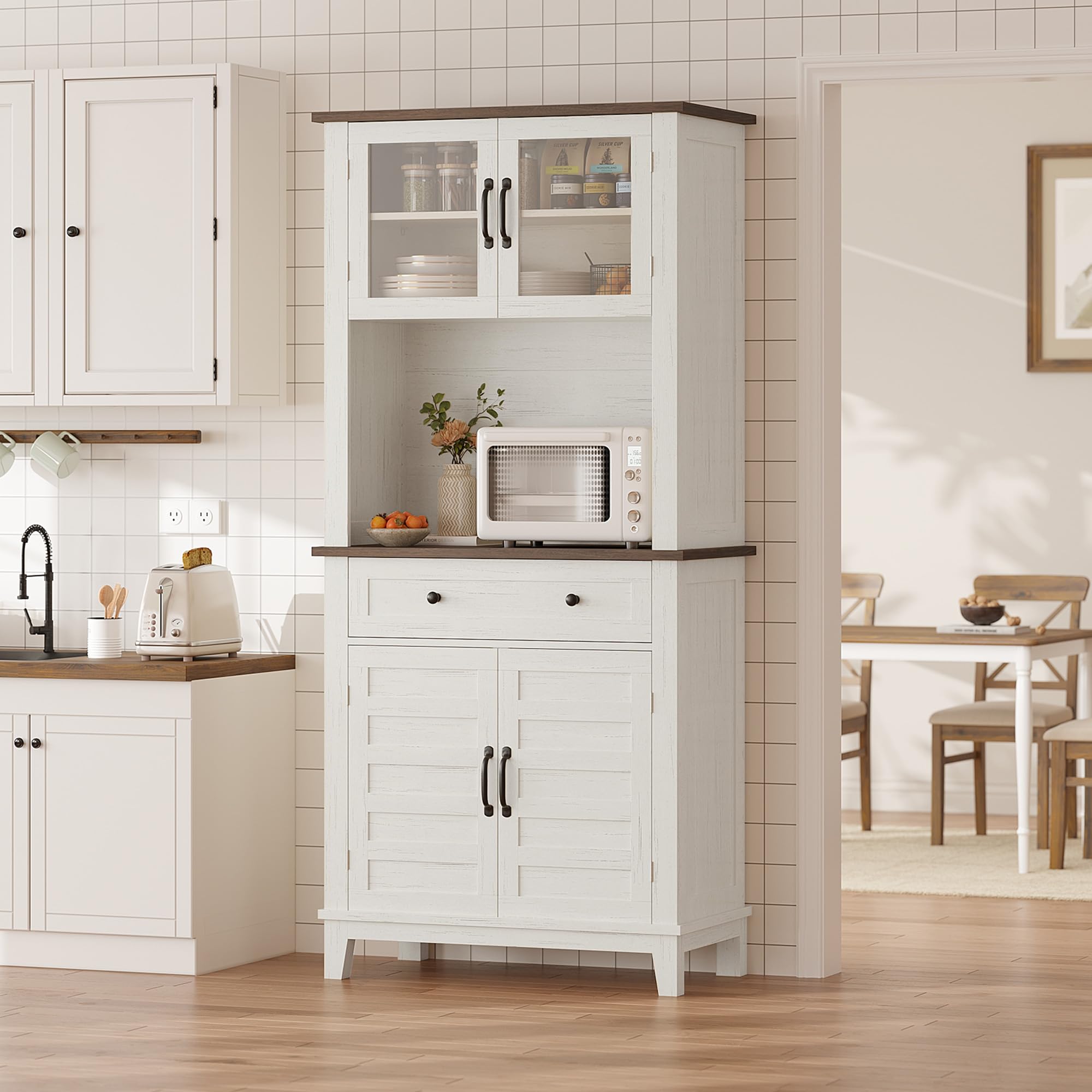 Farmhouse Coffee Bar Cabinet with Glass Doors