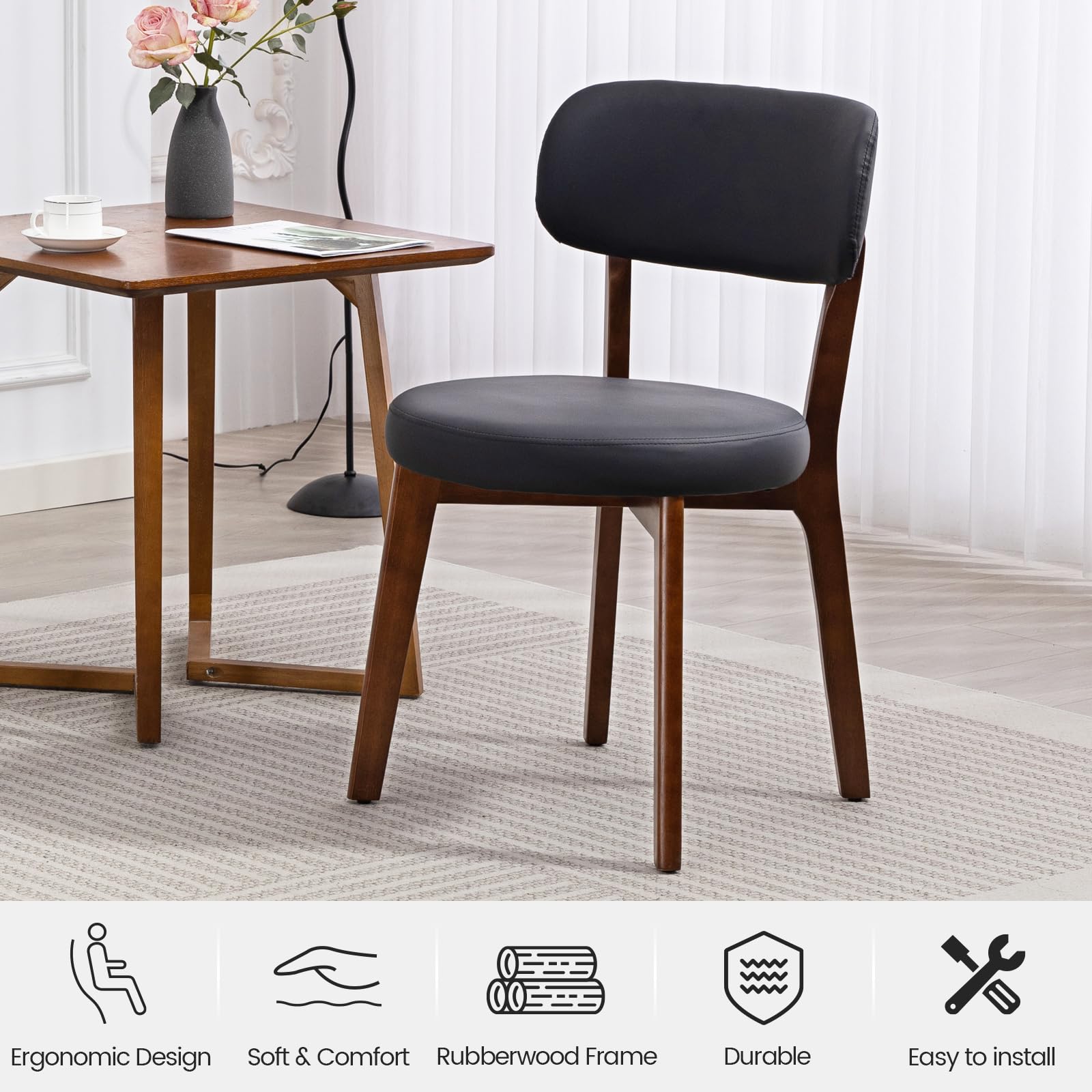 Mid-Century Modern Dining Chair with Rubberwood Frame