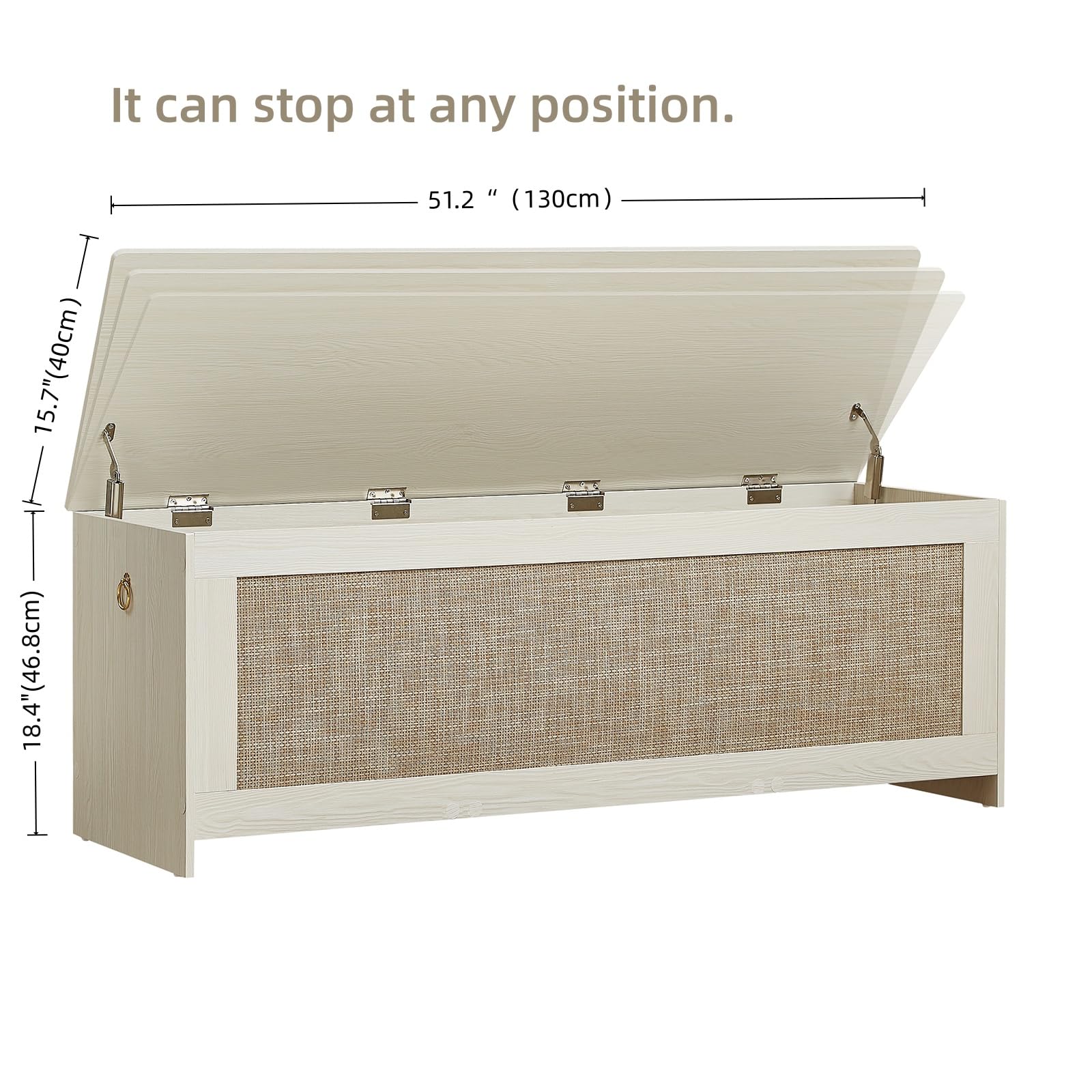 ZenFang 51.2" Storage Chest Extra Large,Storage Bench with 2 Safety Hinges,Wooden Shoe Bench,51.2x15.7x18.3 Inch,Easy Assembly,Storage Bench for Bedroom,Living Room,entryway(White Cream)