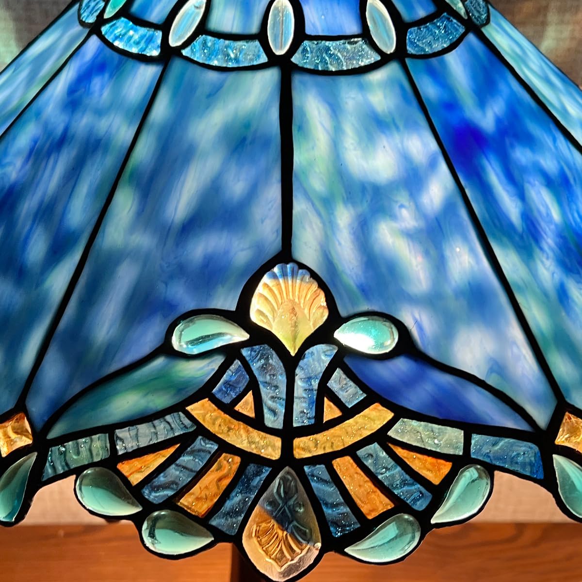 COTOSS Tiffany Table Lamp for Living Room,Blue Stained Glass Table Light,Antique Style 16 inch Large Desk Lamp 2 Light Beside Reading Lamp for Bedroom Office