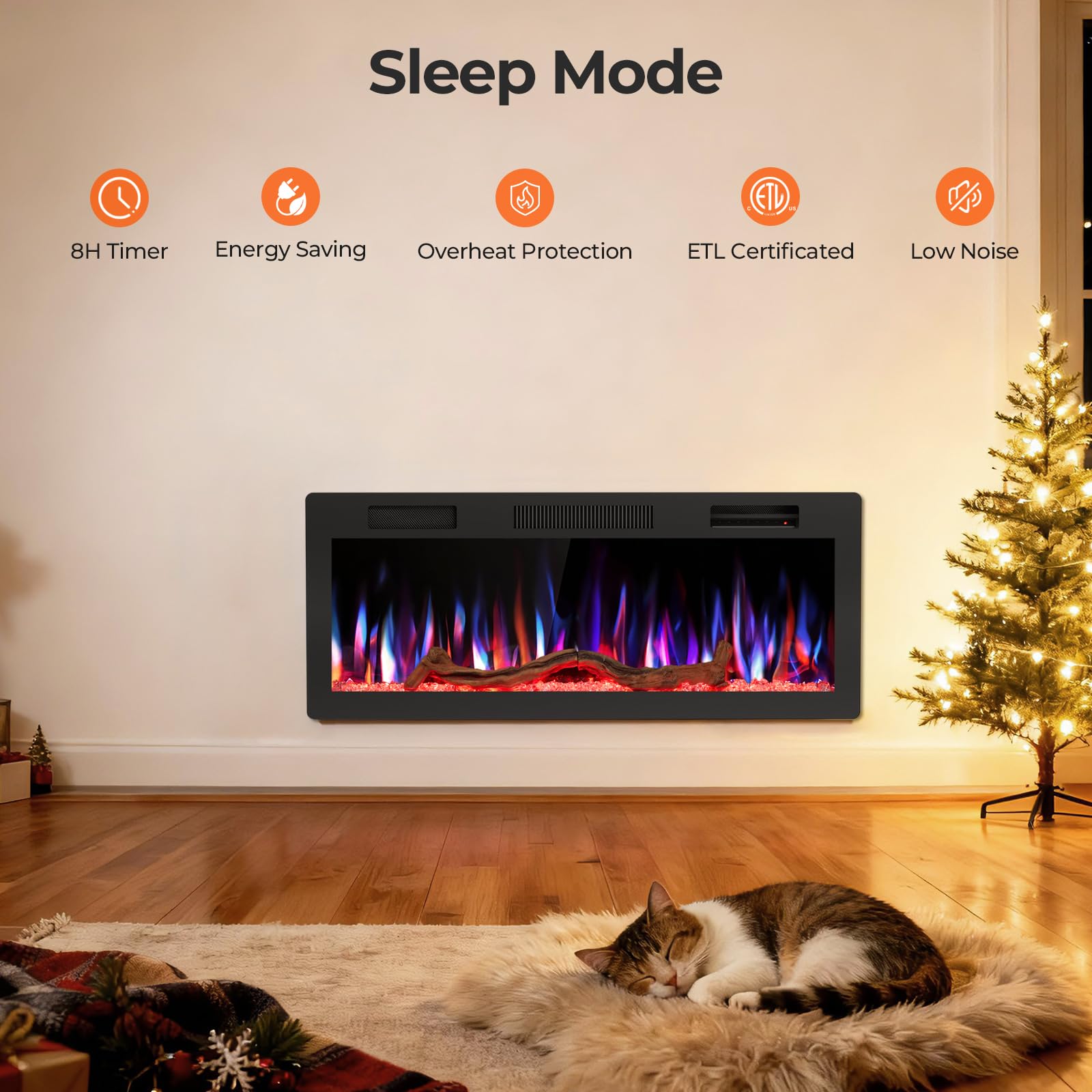 R.W.FLAME 42 Inch Electric Fireplace,Recessed & Wall Mounted Indoor Smart Fireplace Heater,Adjustable Flame Color & Speed,Touch Screen & Remote Control,Low Noise,with Timer,Alexa/WiFi Enabled