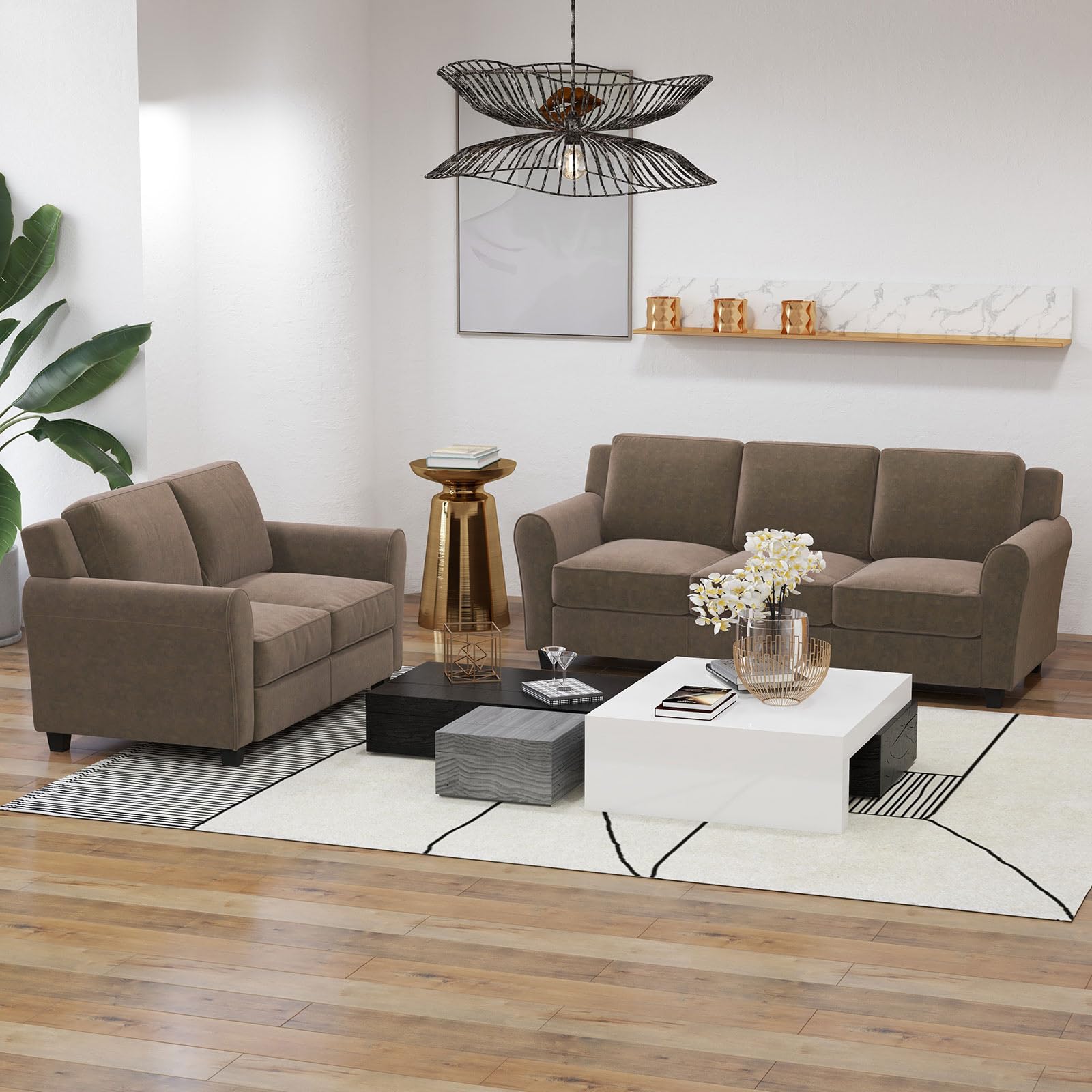 Bonzy Home 58" Brown Loveseat Sofa Couch for Living Room, 2 Seater Love Seat for Small Spaces, Modern Couch with Thick Cushion for Home Apartment Office