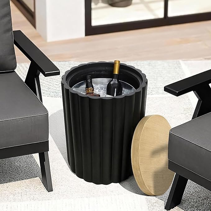 Round Outdoor Side Table with Storage