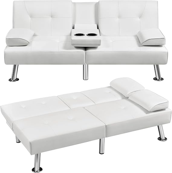 Convertible Futon Sofa Bed with Cup Holders