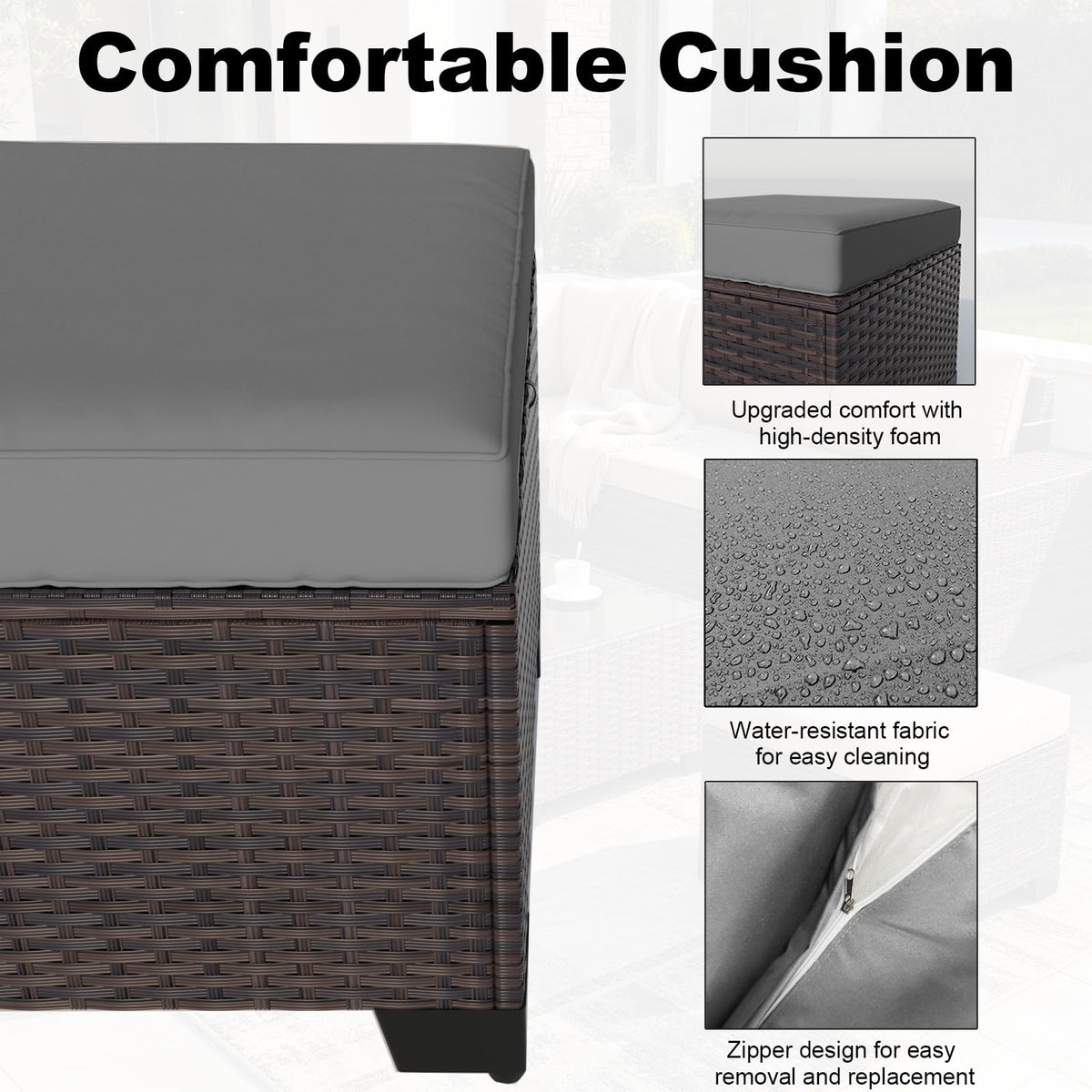 Wicker Patio Ottoman Set