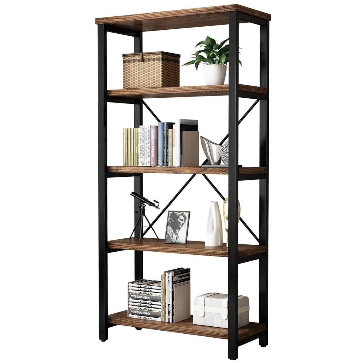 5-Tier Solid Wood Bookshelf