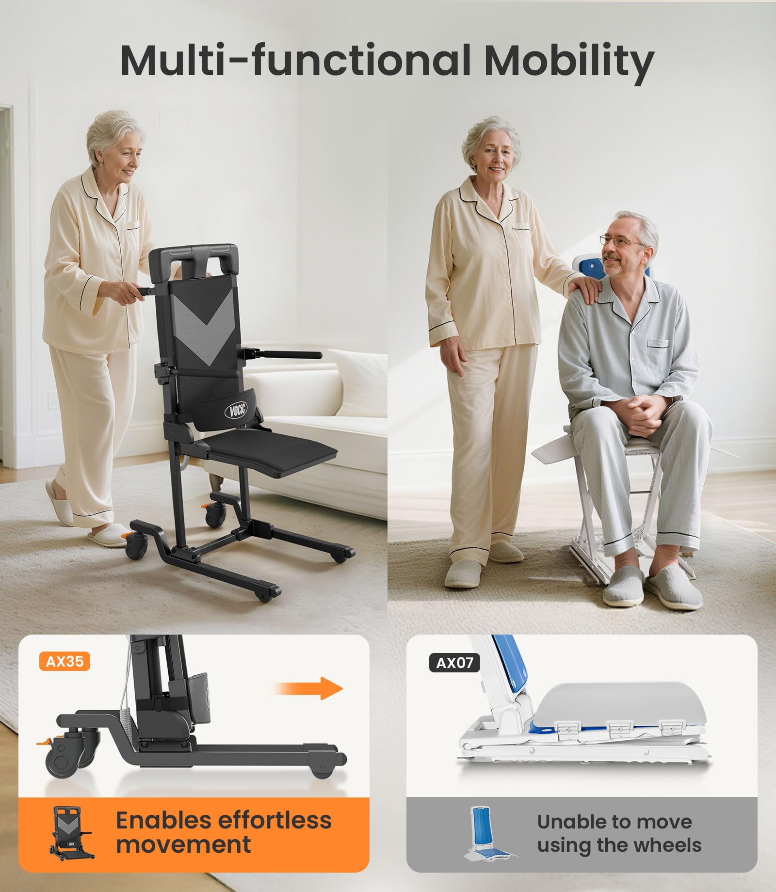 Rolling Transfer Chair Lift with 4 Wheels for Seniors