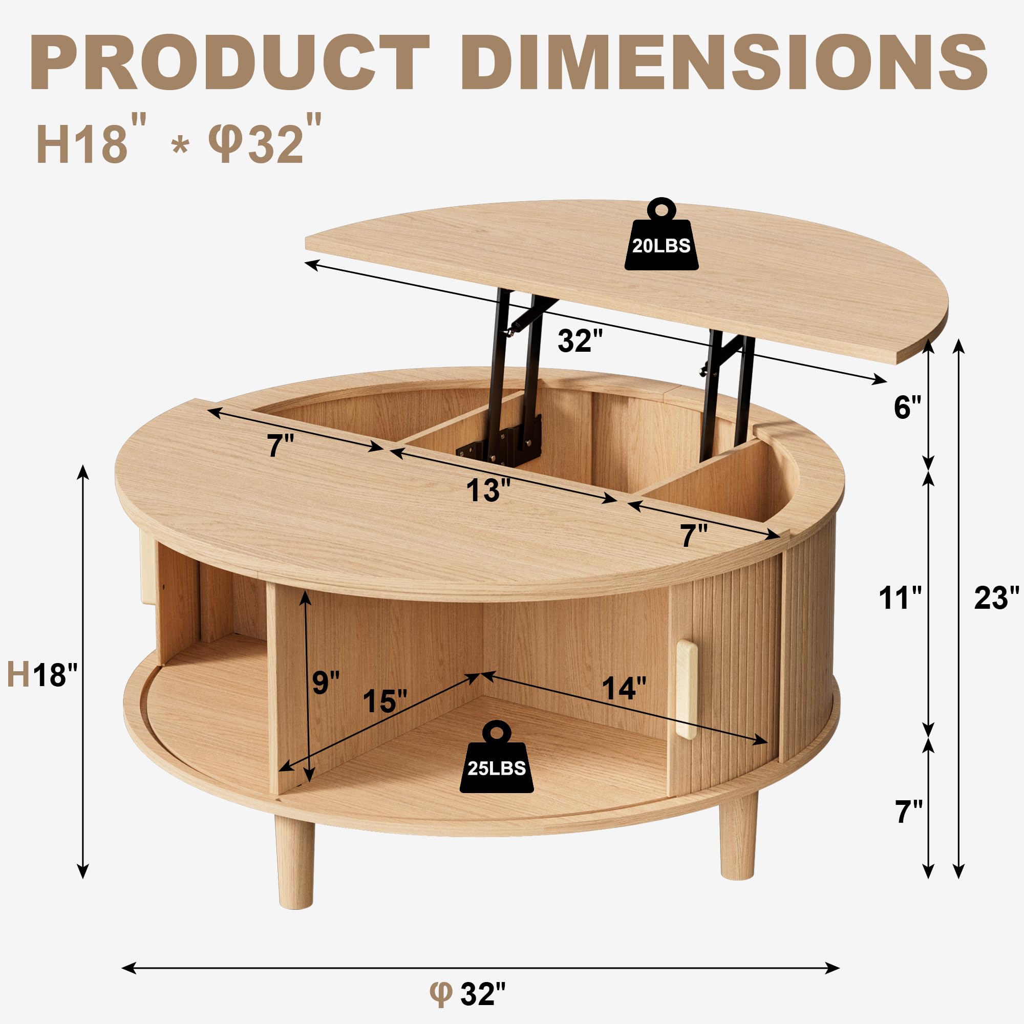 Round Lift Top Coffee Table with Storage
