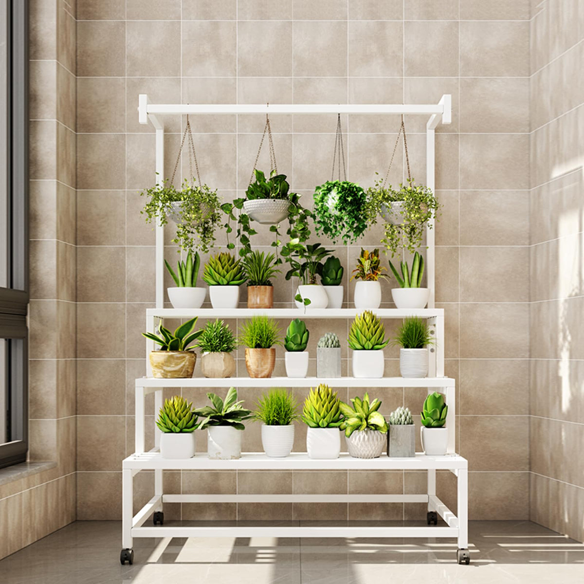 4 Tier Plant Stand on Wheels, 440Lbs Heavy Duty W39" Metal Flower Rack