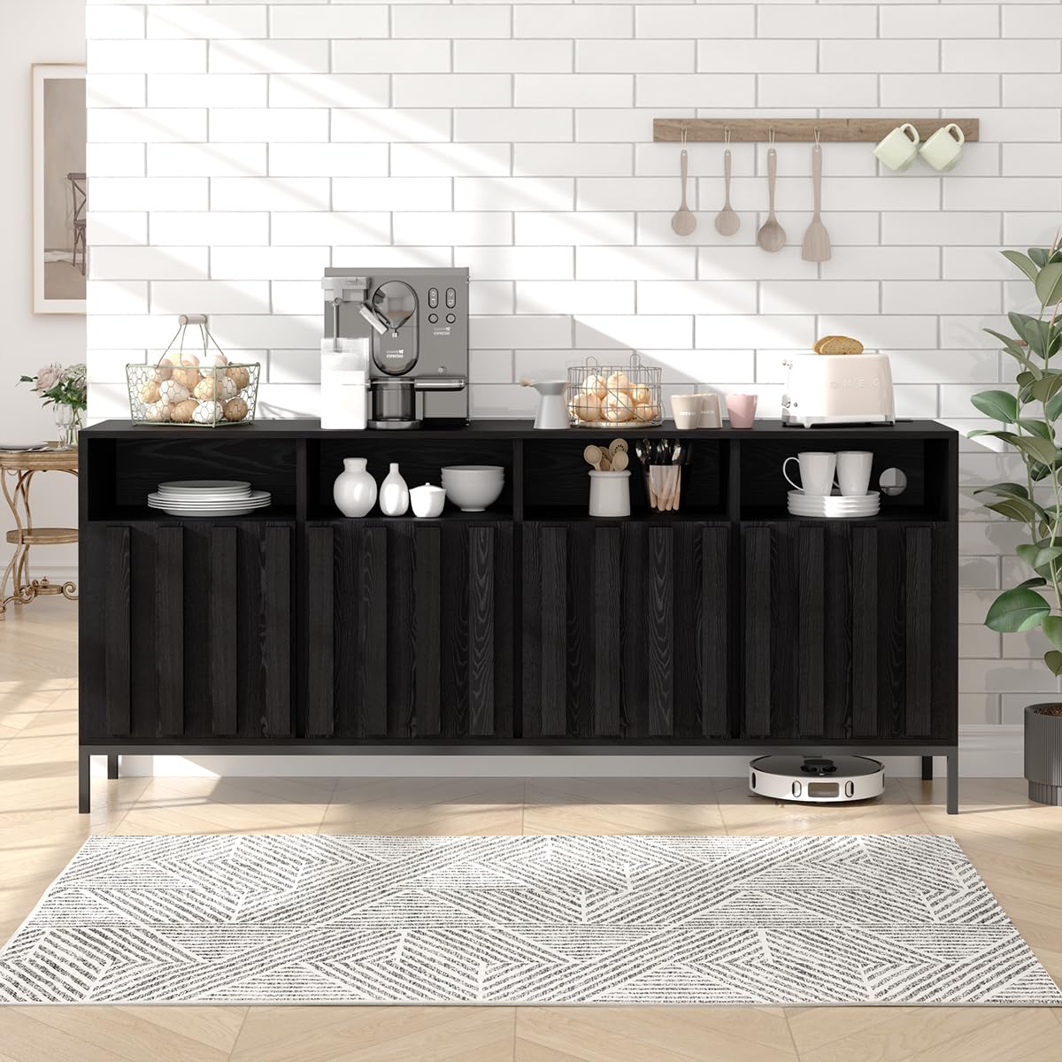 70" Buffet Sideboard Cabinet with Power Outlets & Adjustable Shelves