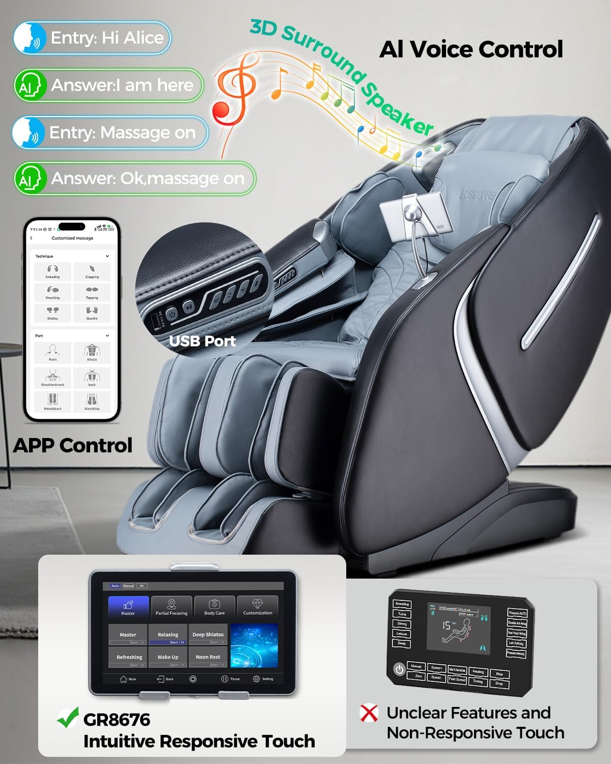 BOSSCARE 4D Massage Chair Full Body Zero Gravity Shiatsu Messager Chair-SL Track AI APP Body Scanning Heating Back Foot Recliner-Massaging Chairs for Office Home