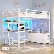 Full Size Loft Bed with Desk & Storage