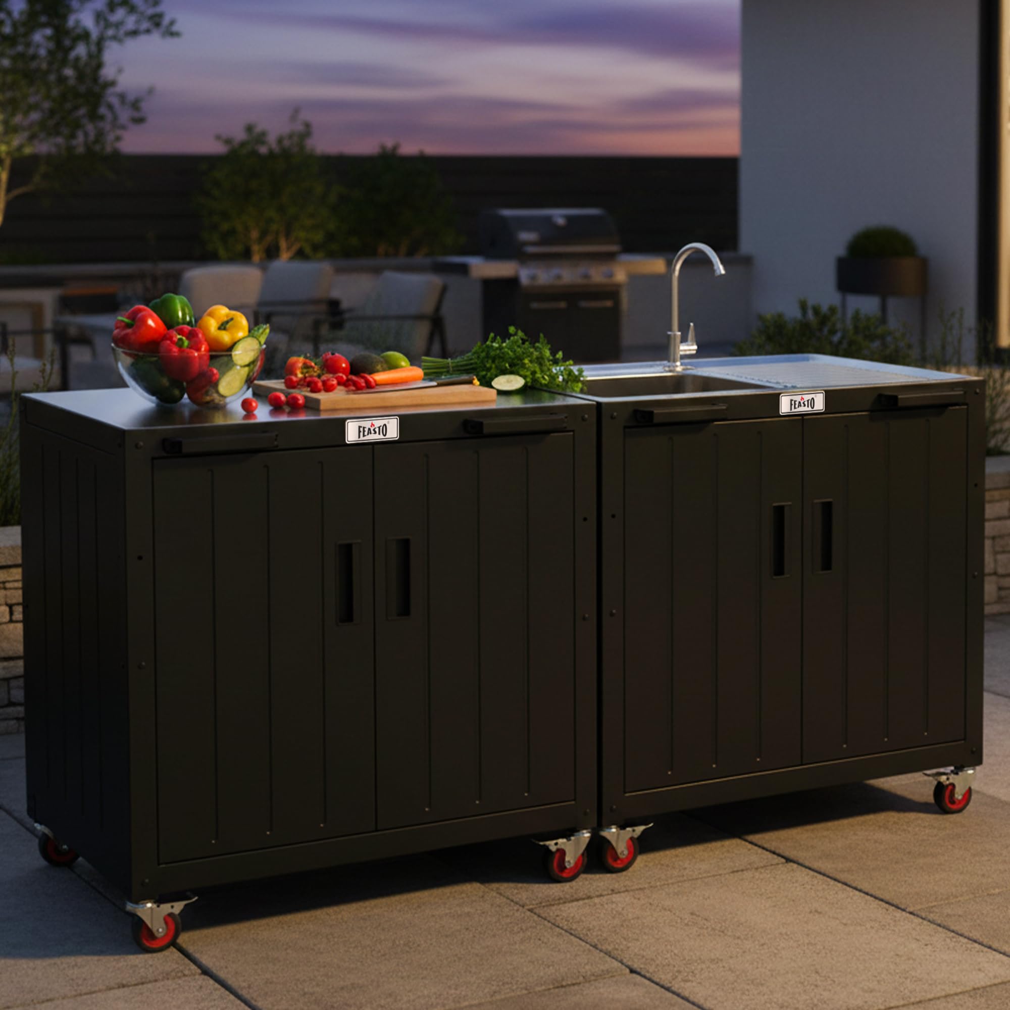 Outdoor Kitchen Island Grill Cart with Storage Cabinet & Stainless Steel Top