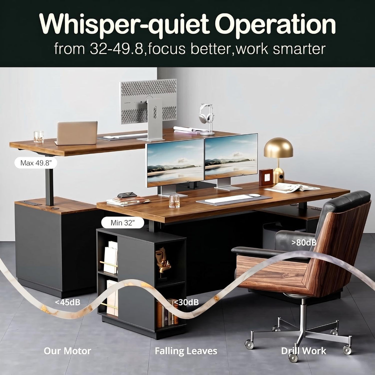 ModernMate Home Office Set, 71" L Shaped Executive Standing Desk, Bookcase