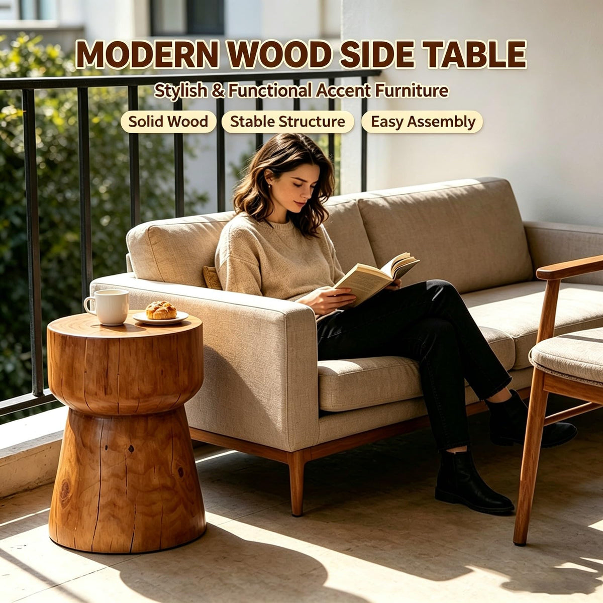Solid Wood Hourglass Side Table