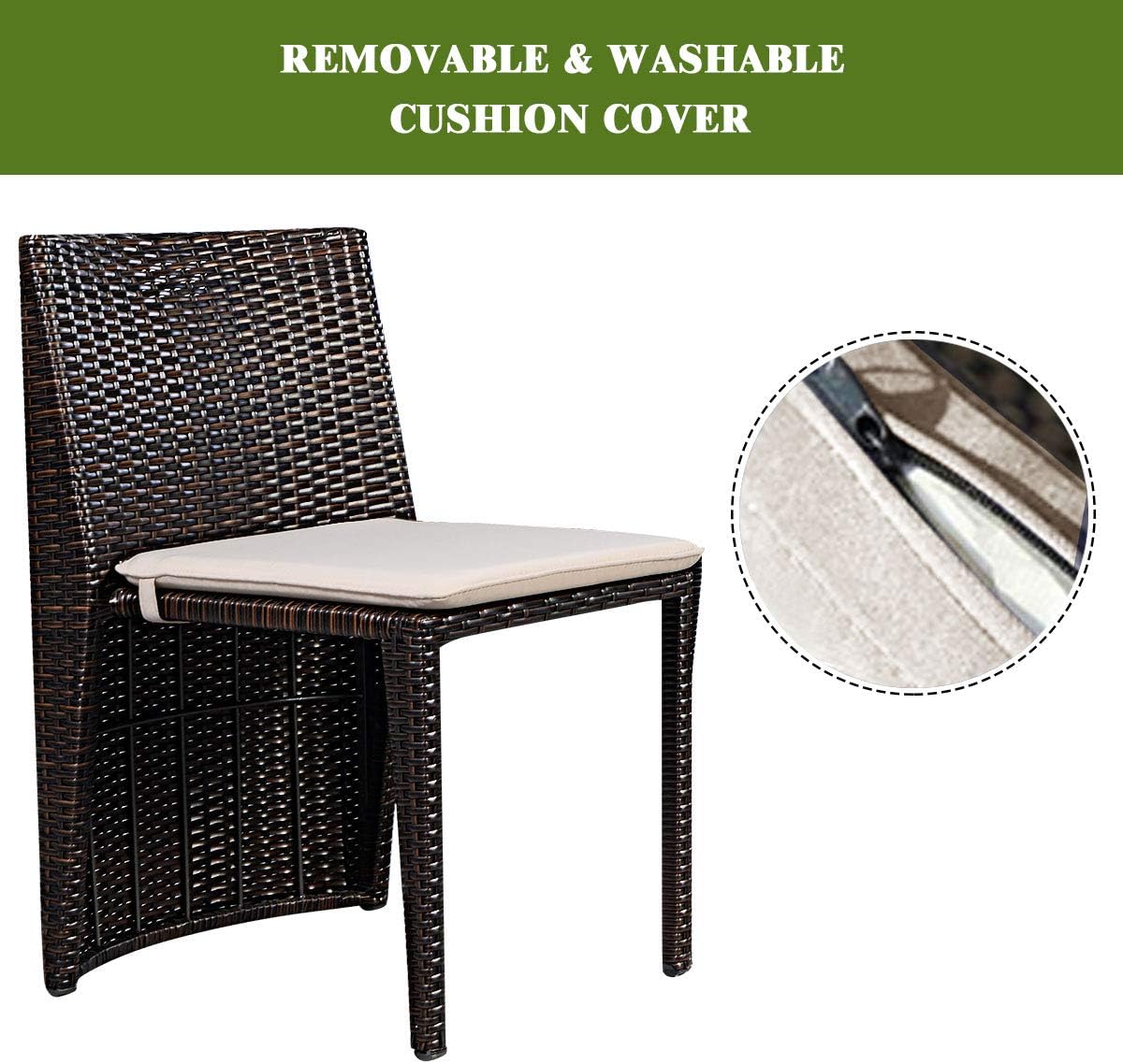 3-Piece Cushioned Wicker Patio Bistro Set