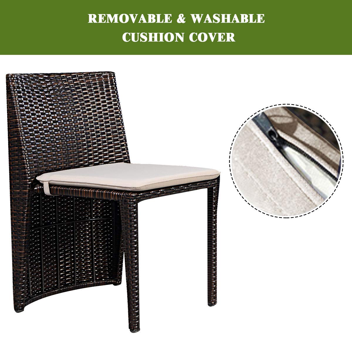 3-Piece Cushioned Wicker Patio Bistro Set