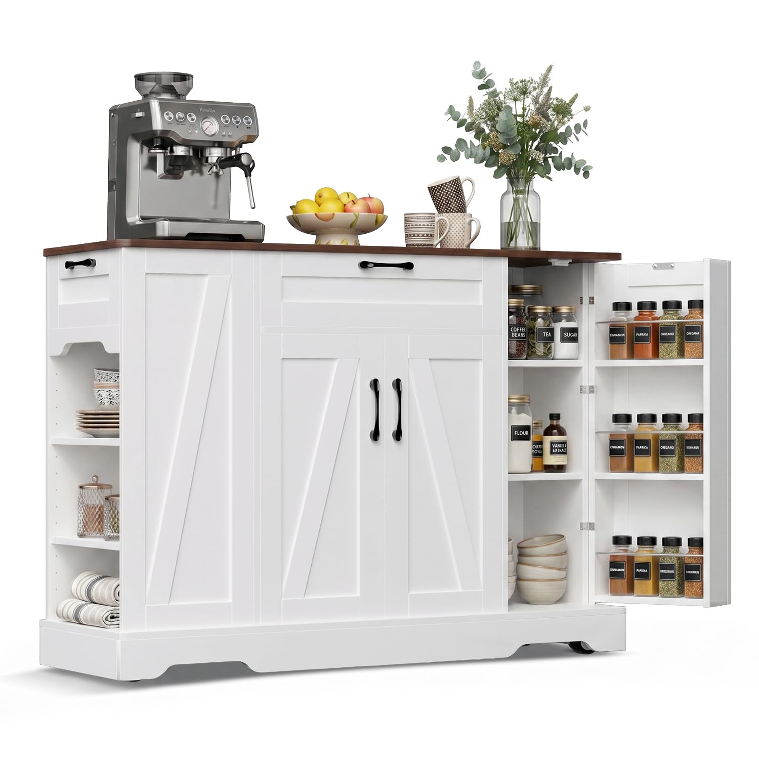 47" Rolling Kitchen Island Cart with Storage