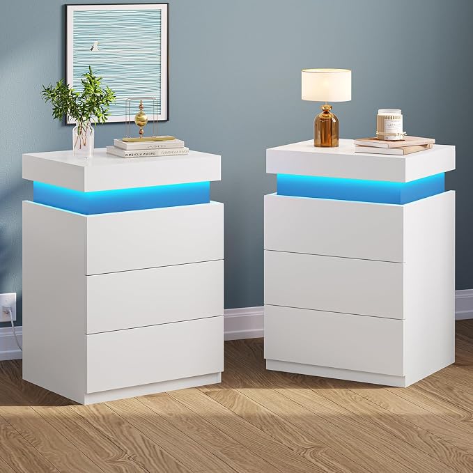 LED Nightstands with Charging Station, Set of 2