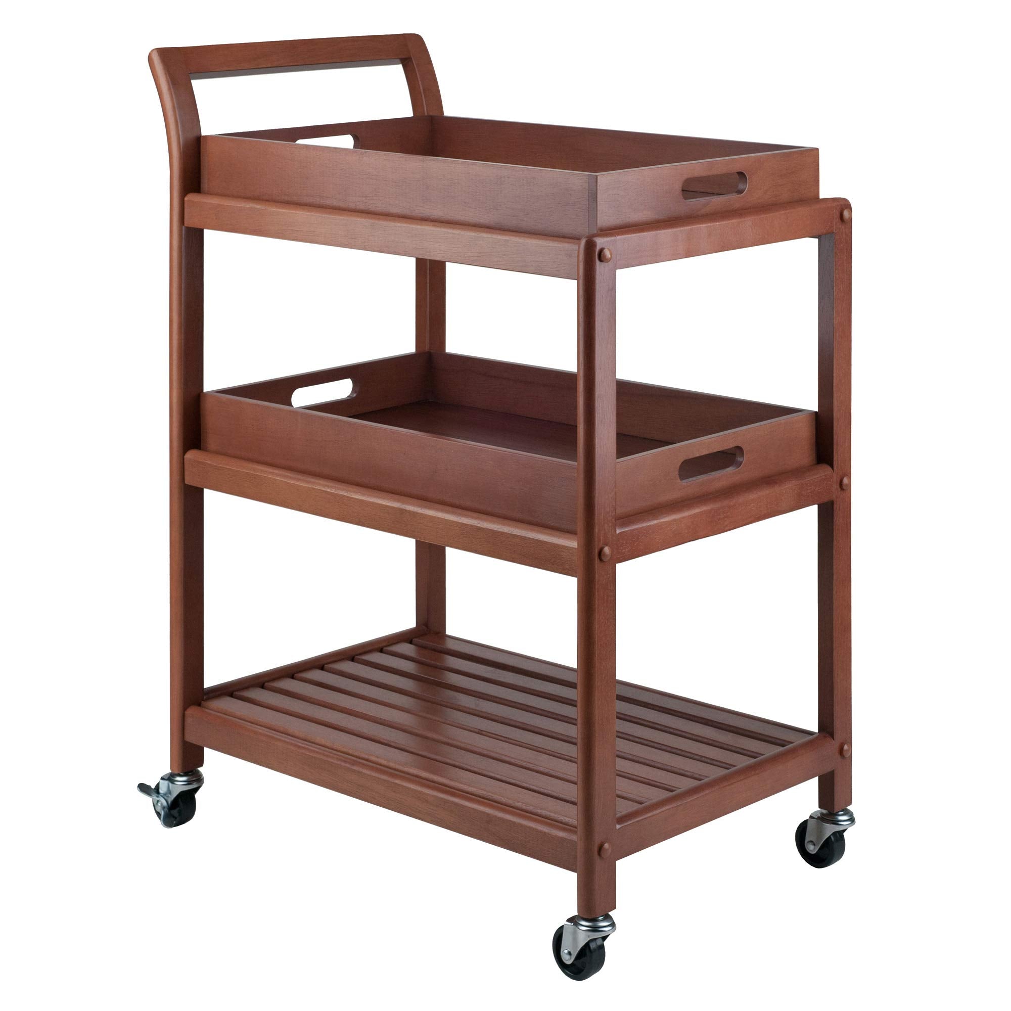 Winsome Albert 3-Tier Serving Cart, 33" in Walnut, Rolling Utility Bar Cart with Wheels for Snacks, Drinks, Kitchen Essentials, Storage & Organization for the Home or Apartment